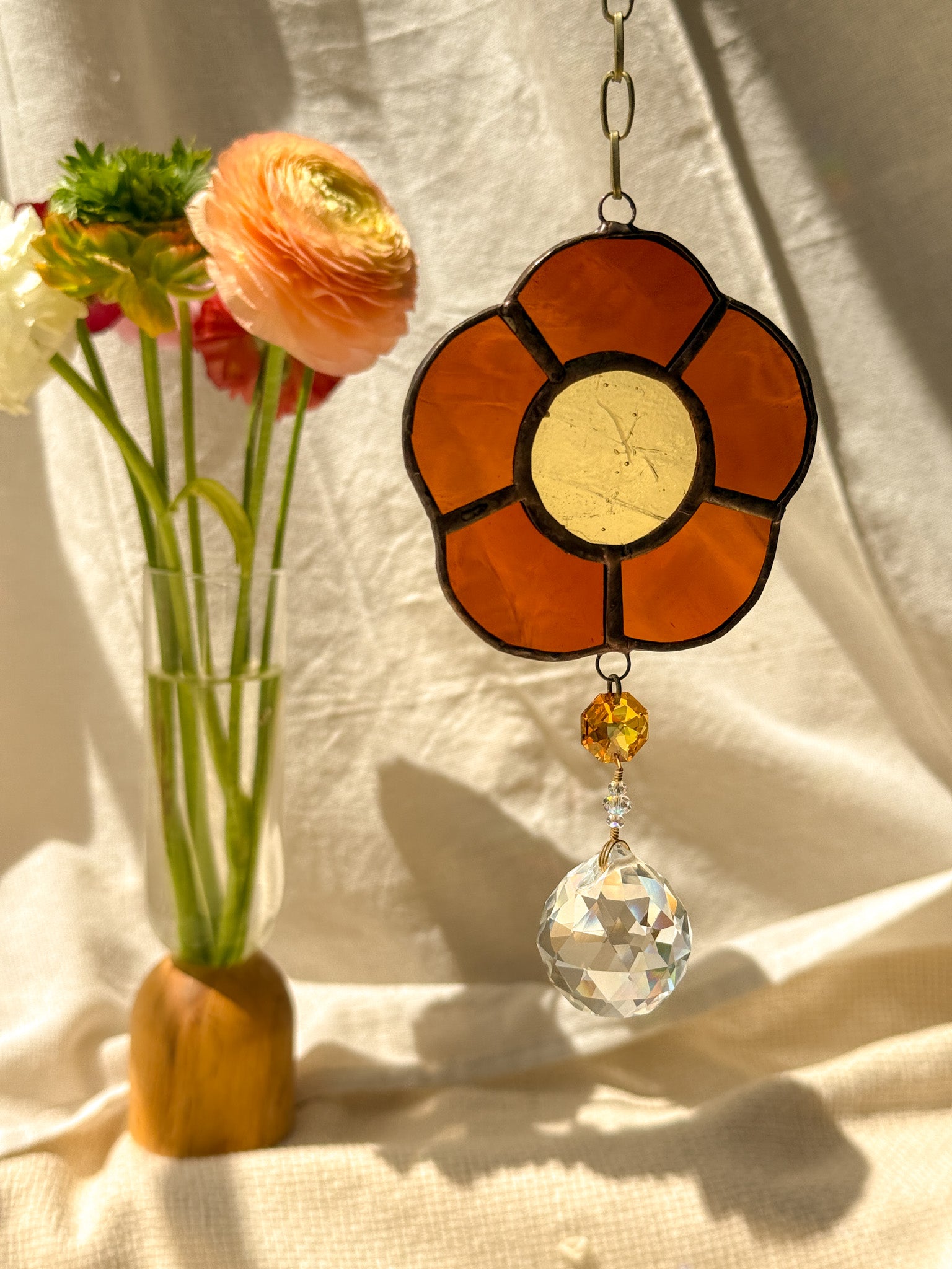 Flower peace - orange & clear quartz