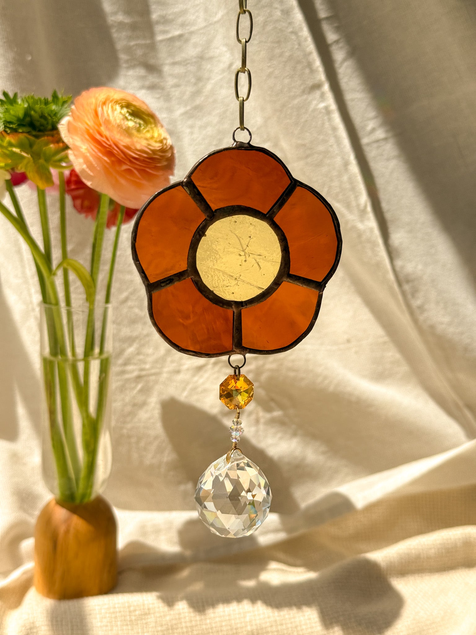 Flower peace - orange & clear quartz