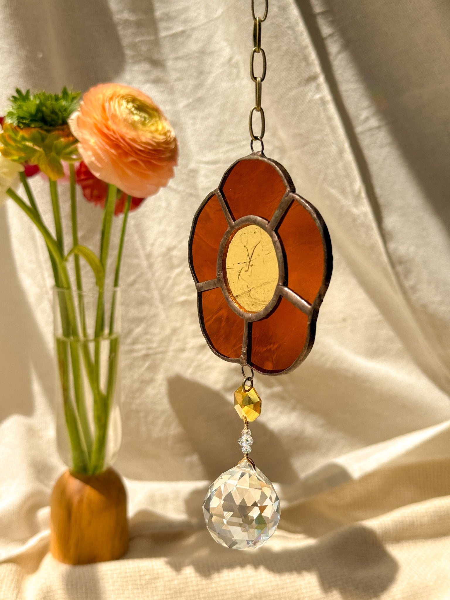 Flower peace - orange & clear quartz