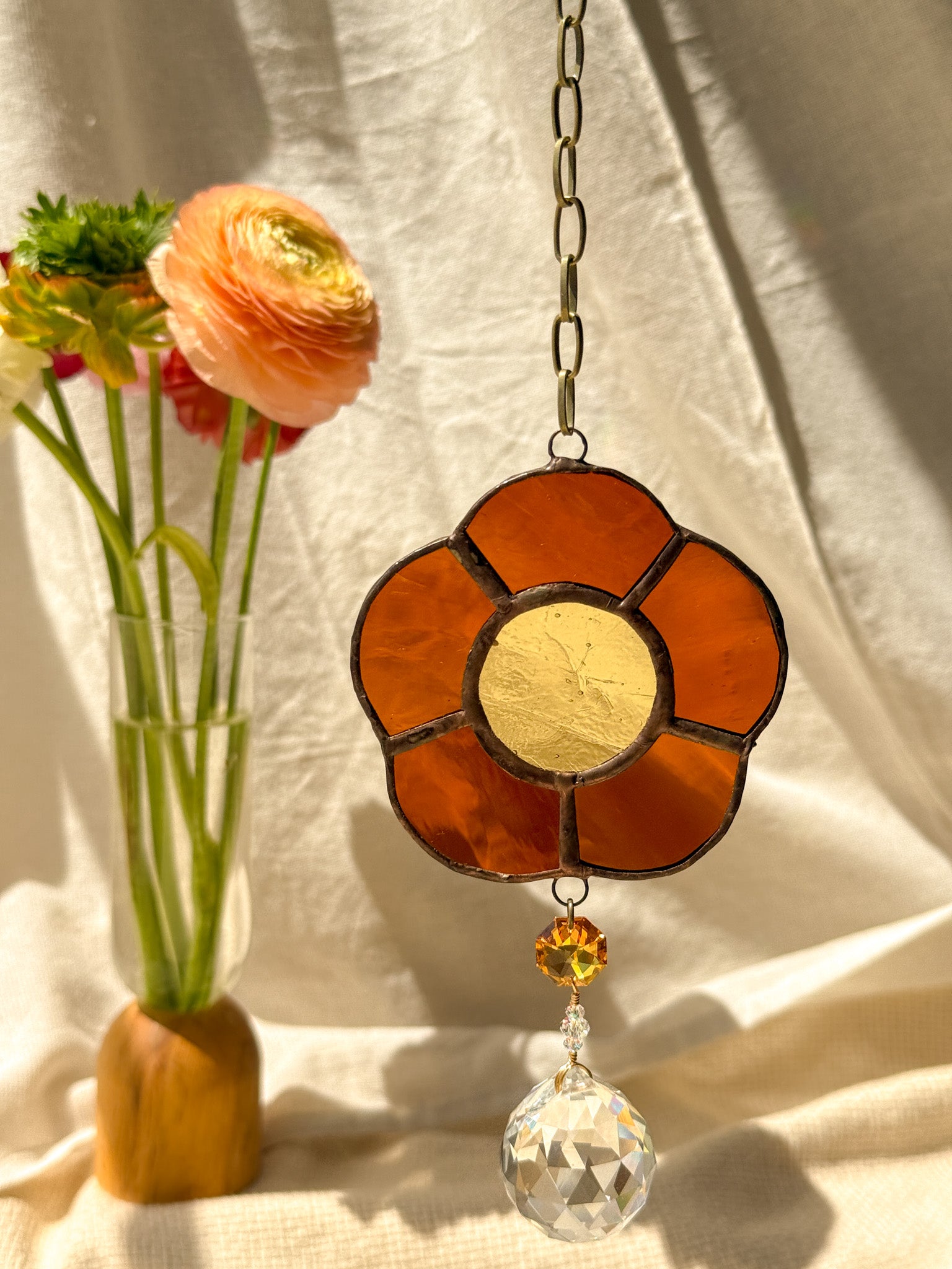 Flower peace - orange & clear quartz