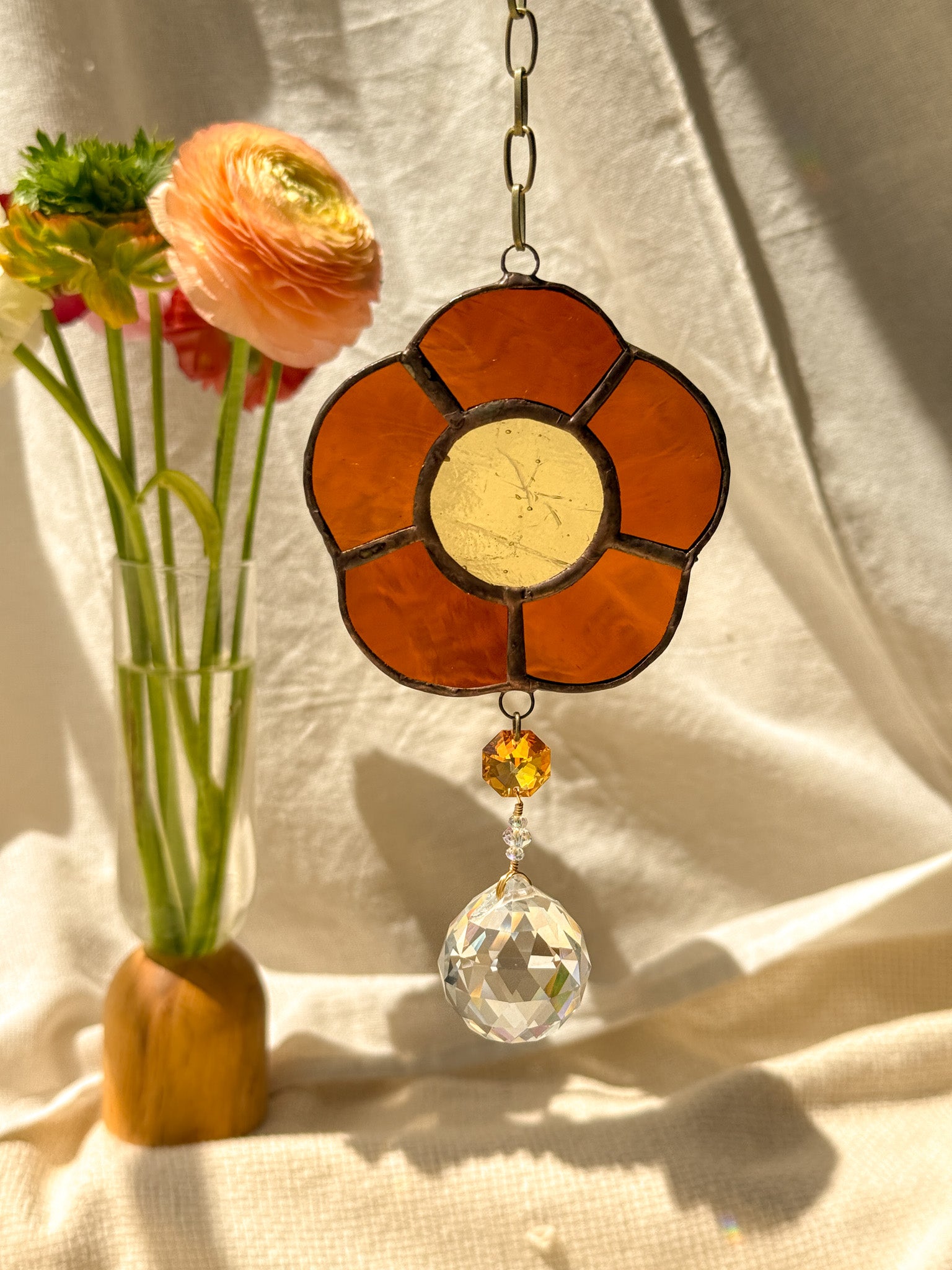 Flower peace - orange & clear quartz