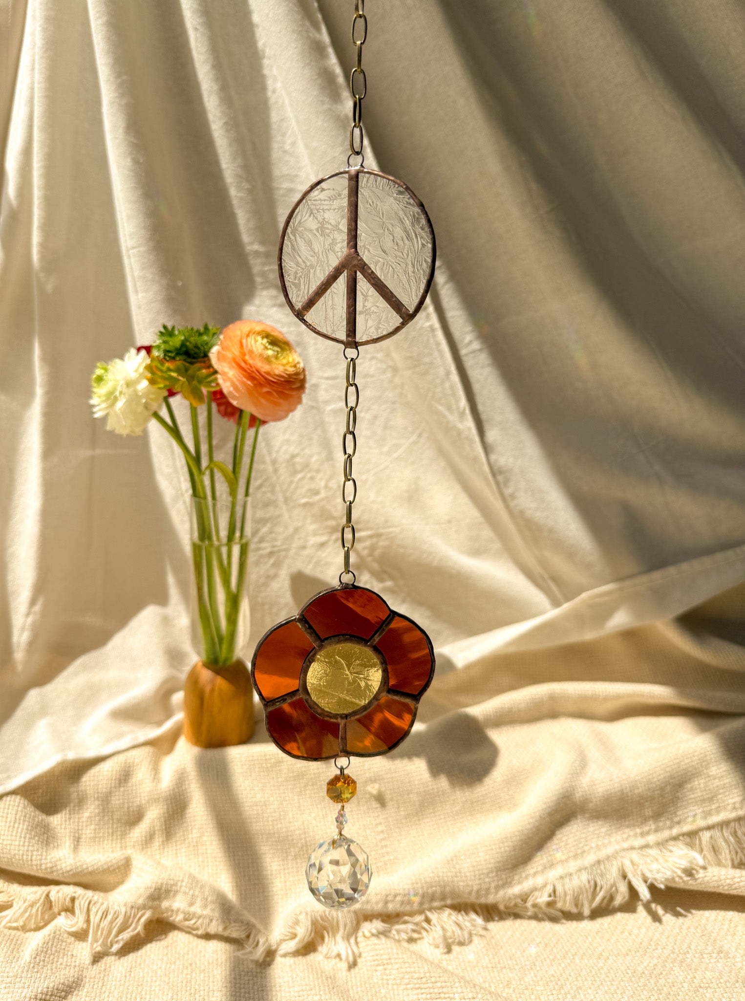 Flower peace - orange & clear quartz