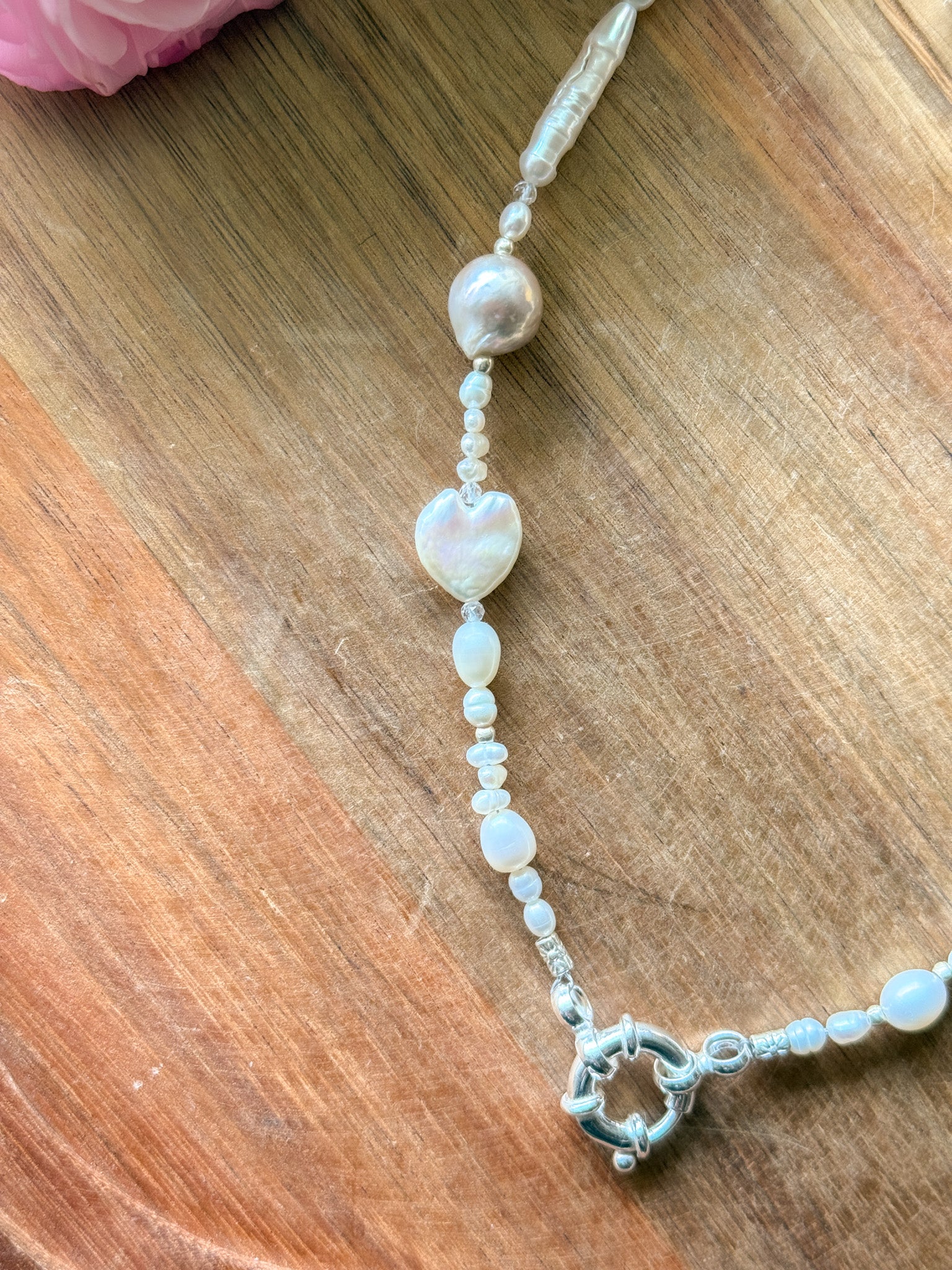 Necklace - Pearl, Clear quartz and Karen silver