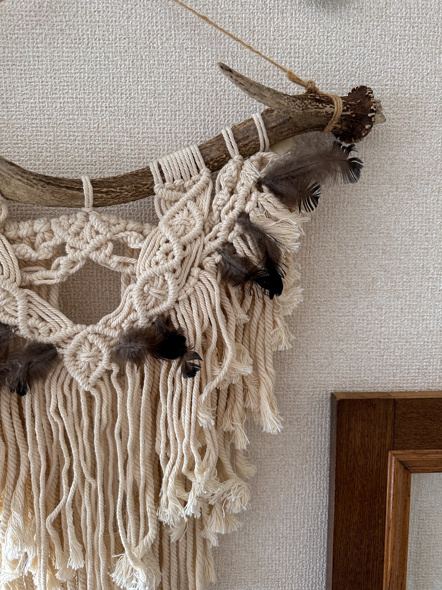 Macrame Tapestry - Deer horn, Feather