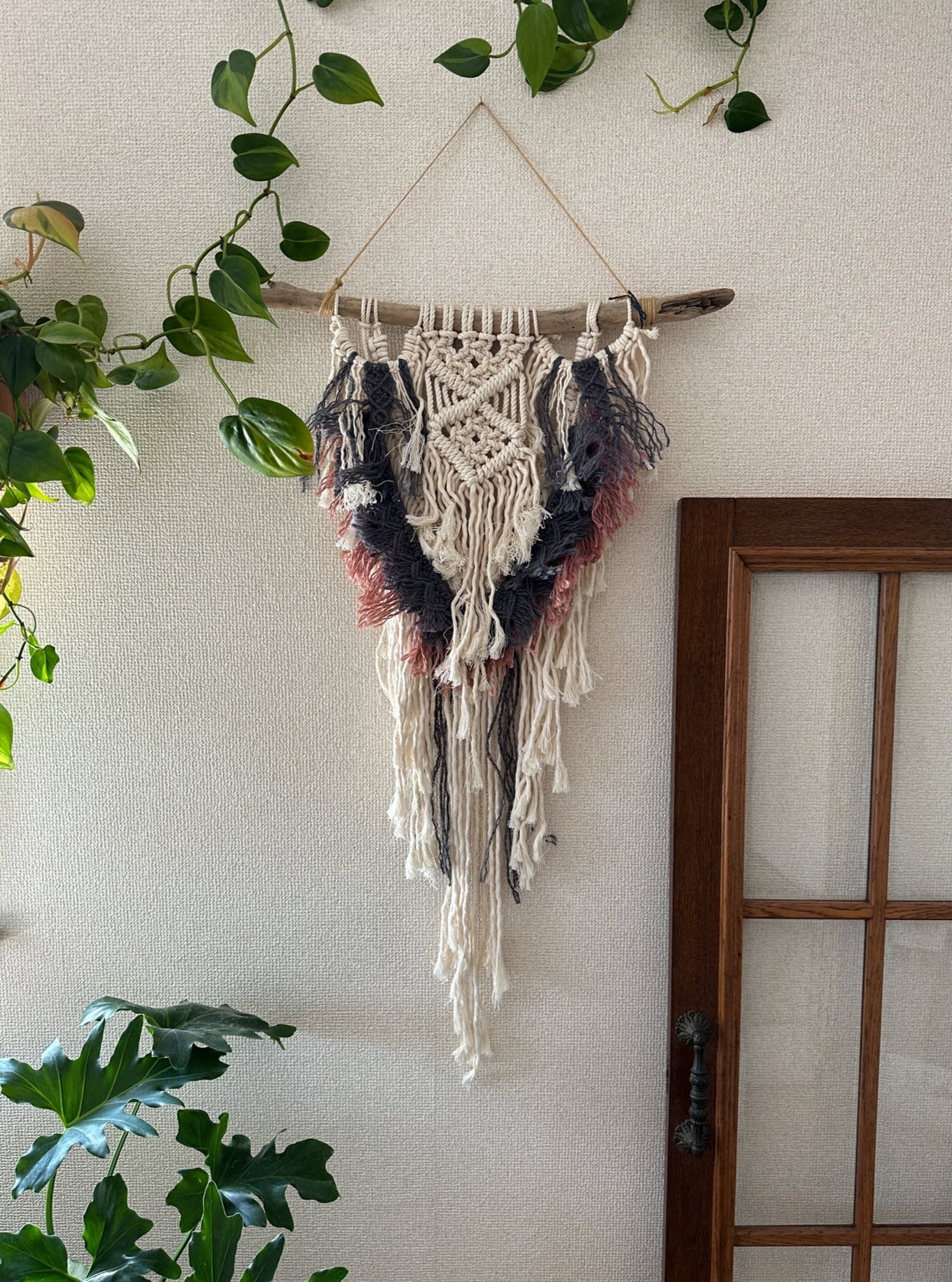 Macrame Tapestry - driftwood, pink and navy