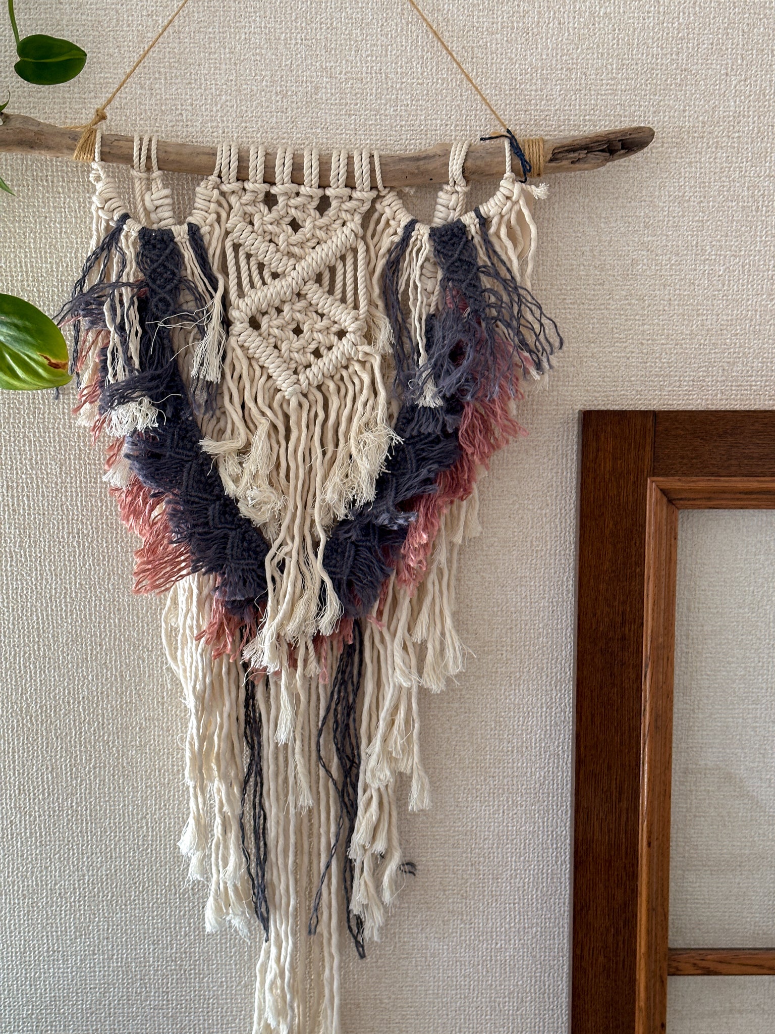 Macrame Tapestry - driftwood, pink and navy