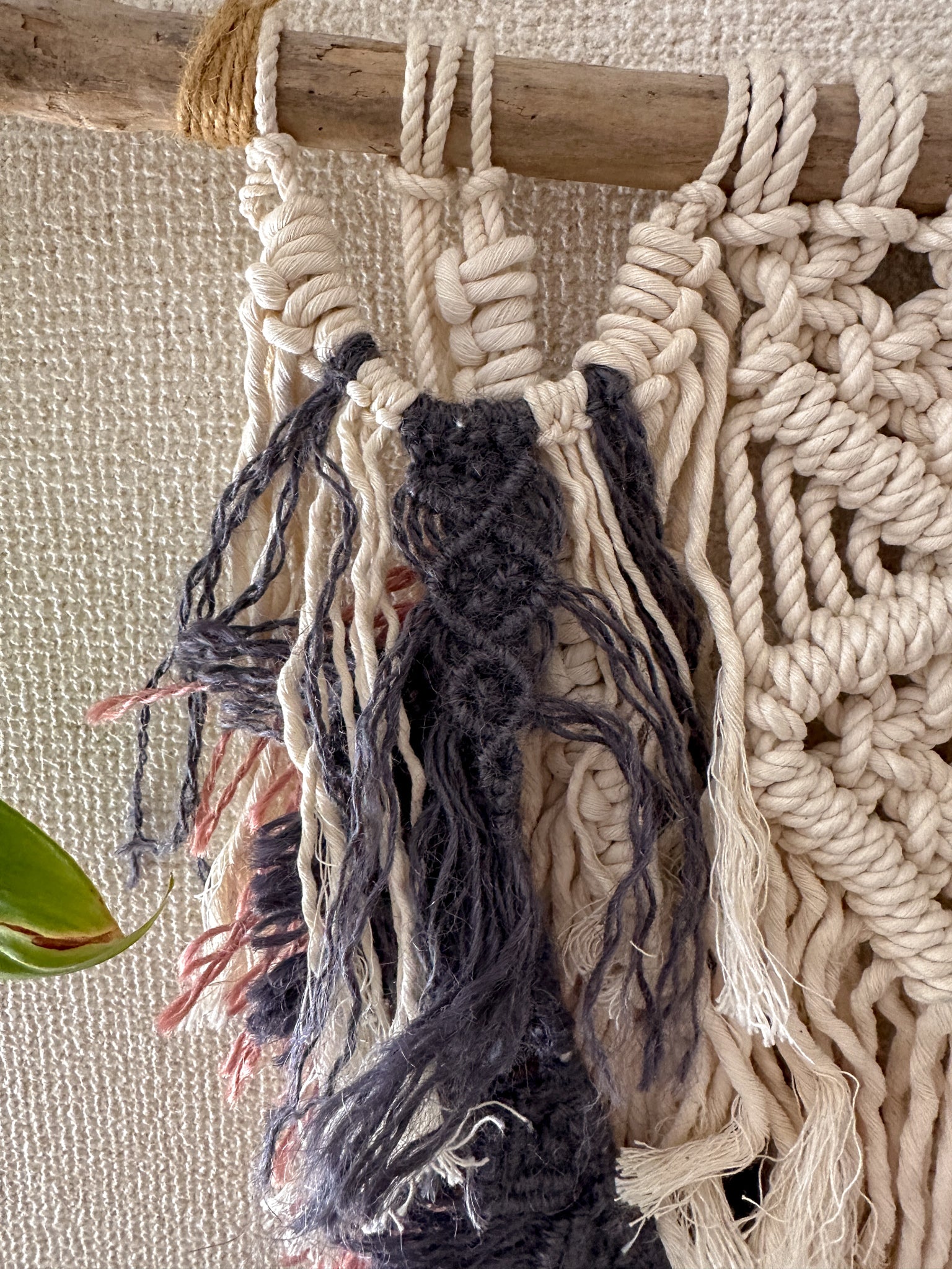 Macrame Tapestry - driftwood, pink and navy