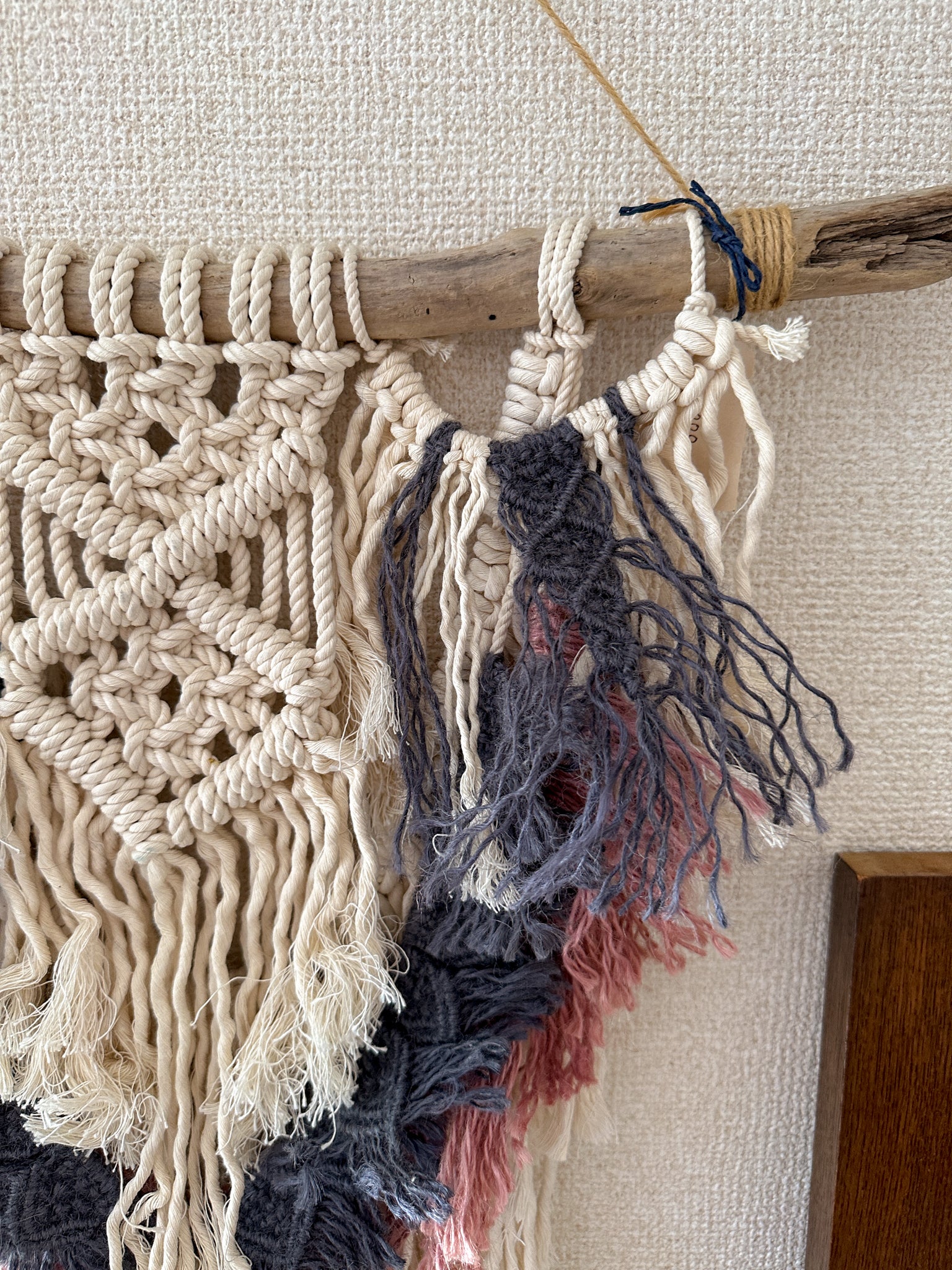 Macrame Tapestry - driftwood, pink and navy