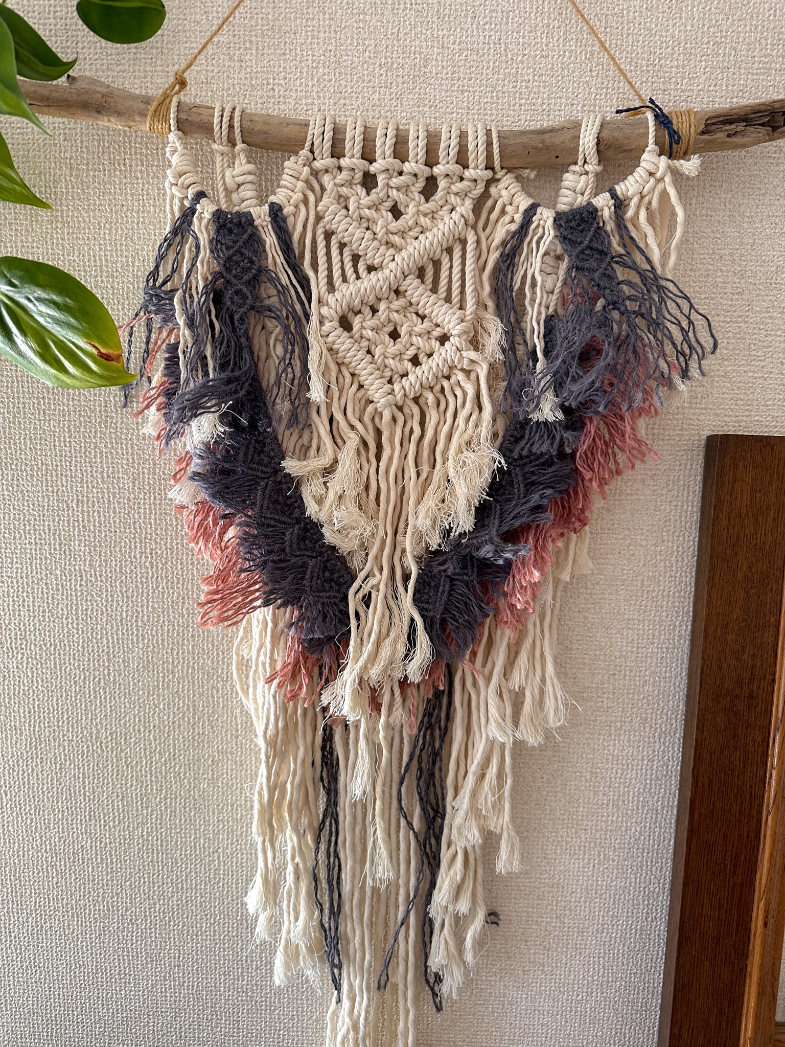 Macrame Tapestry - driftwood, pink and navy