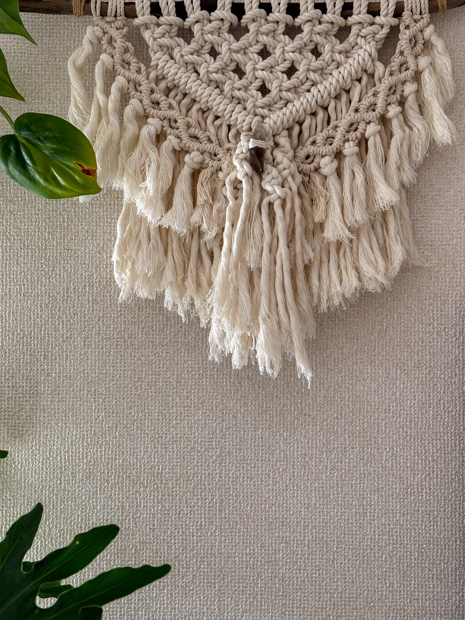 Macrame Tapestry - driftwood, Smoky Quartz