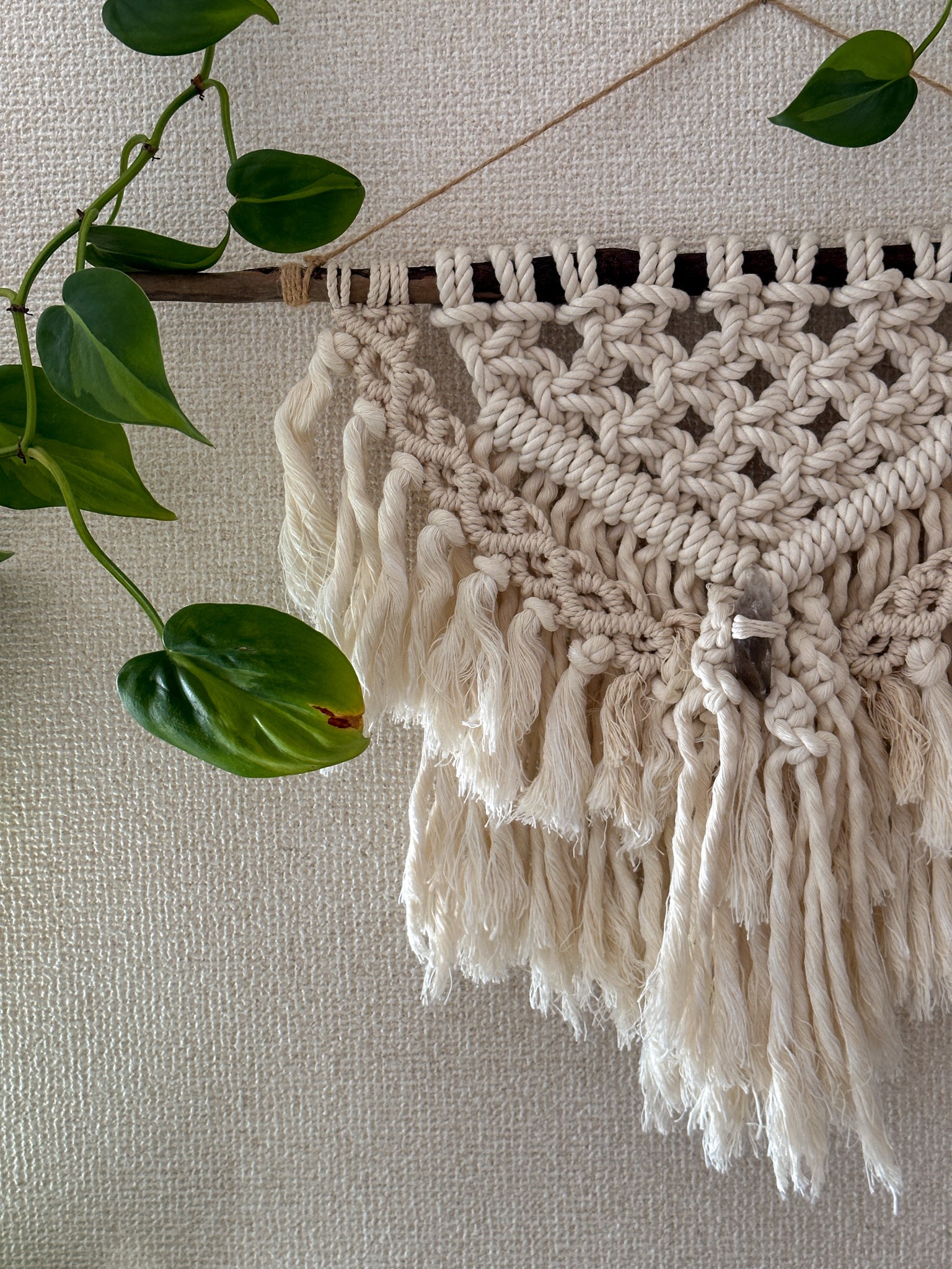 Macrame Tapestry - driftwood, Smoky Quartz