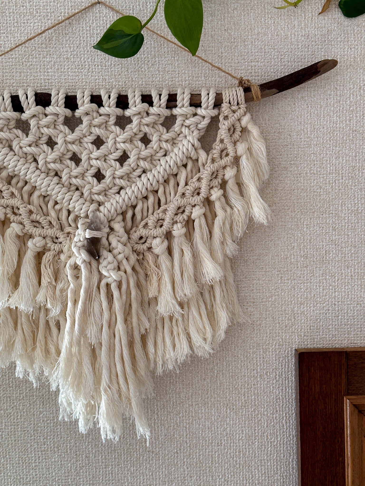 Macrame Tapestry - driftwood, Smoky Quartz