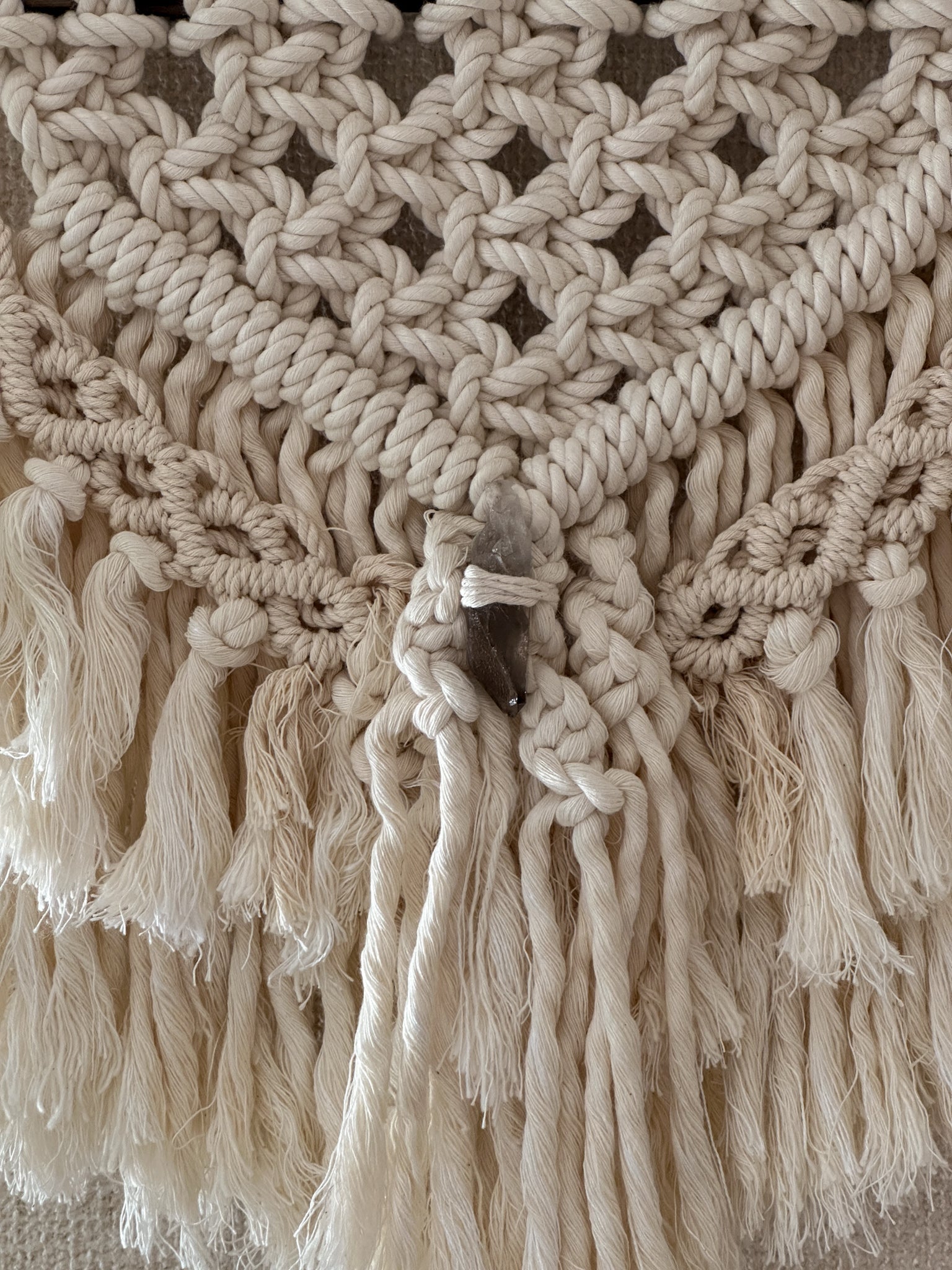 Macrame Tapestry - driftwood, Smoky Quartz