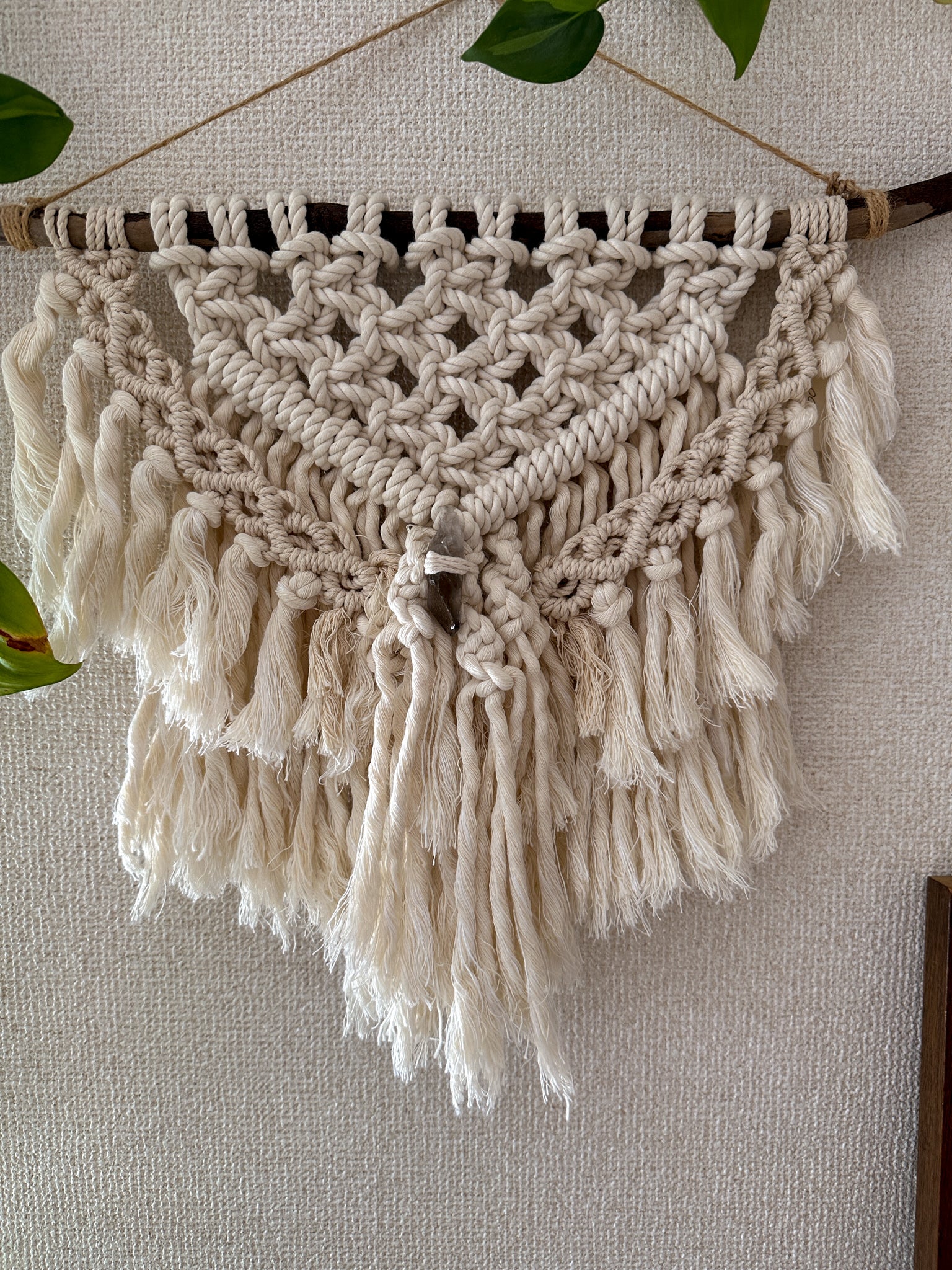 Macrame Tapestry - driftwood, Smoky Quartz