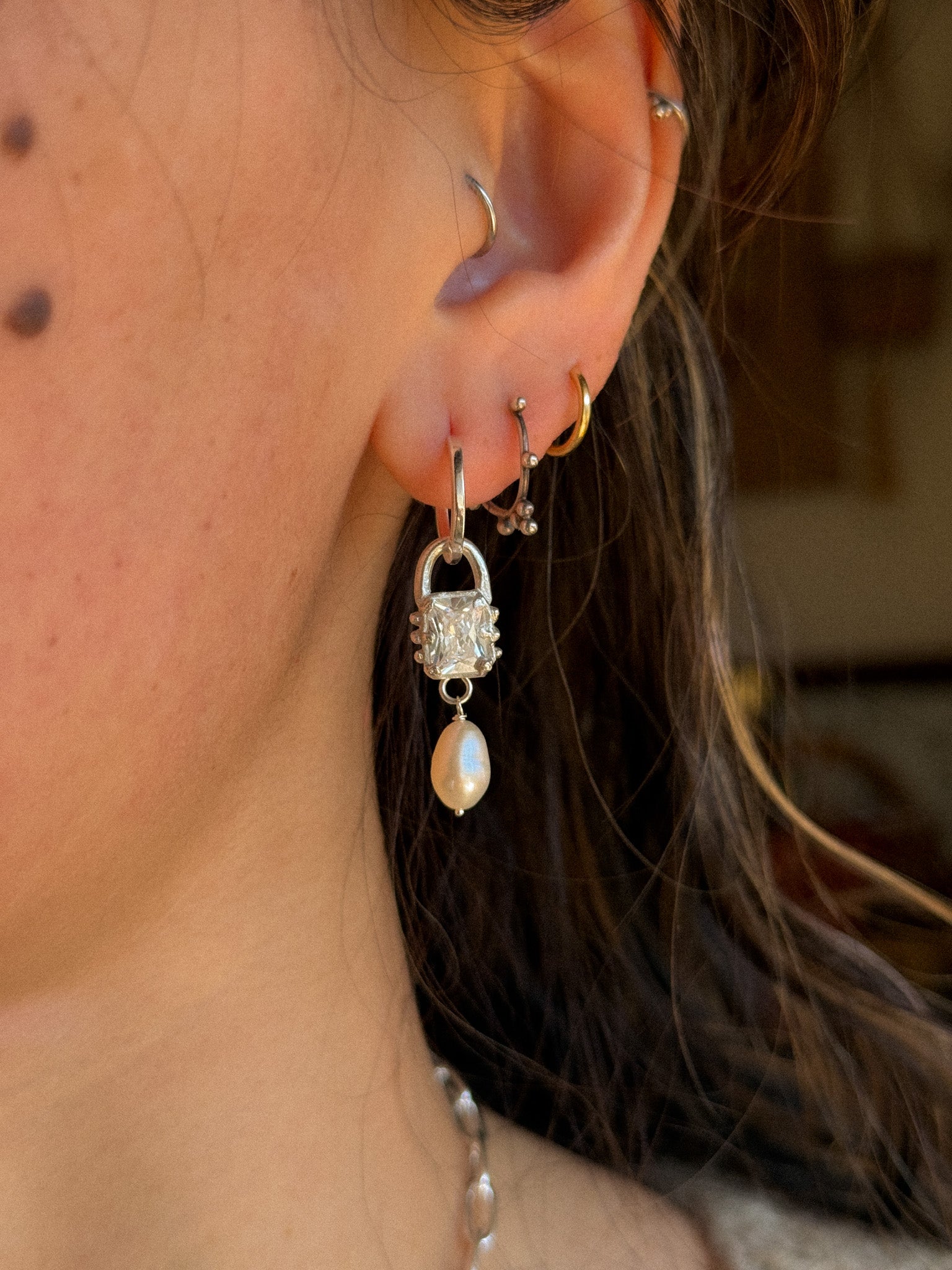 Clear Earrings with Pearl