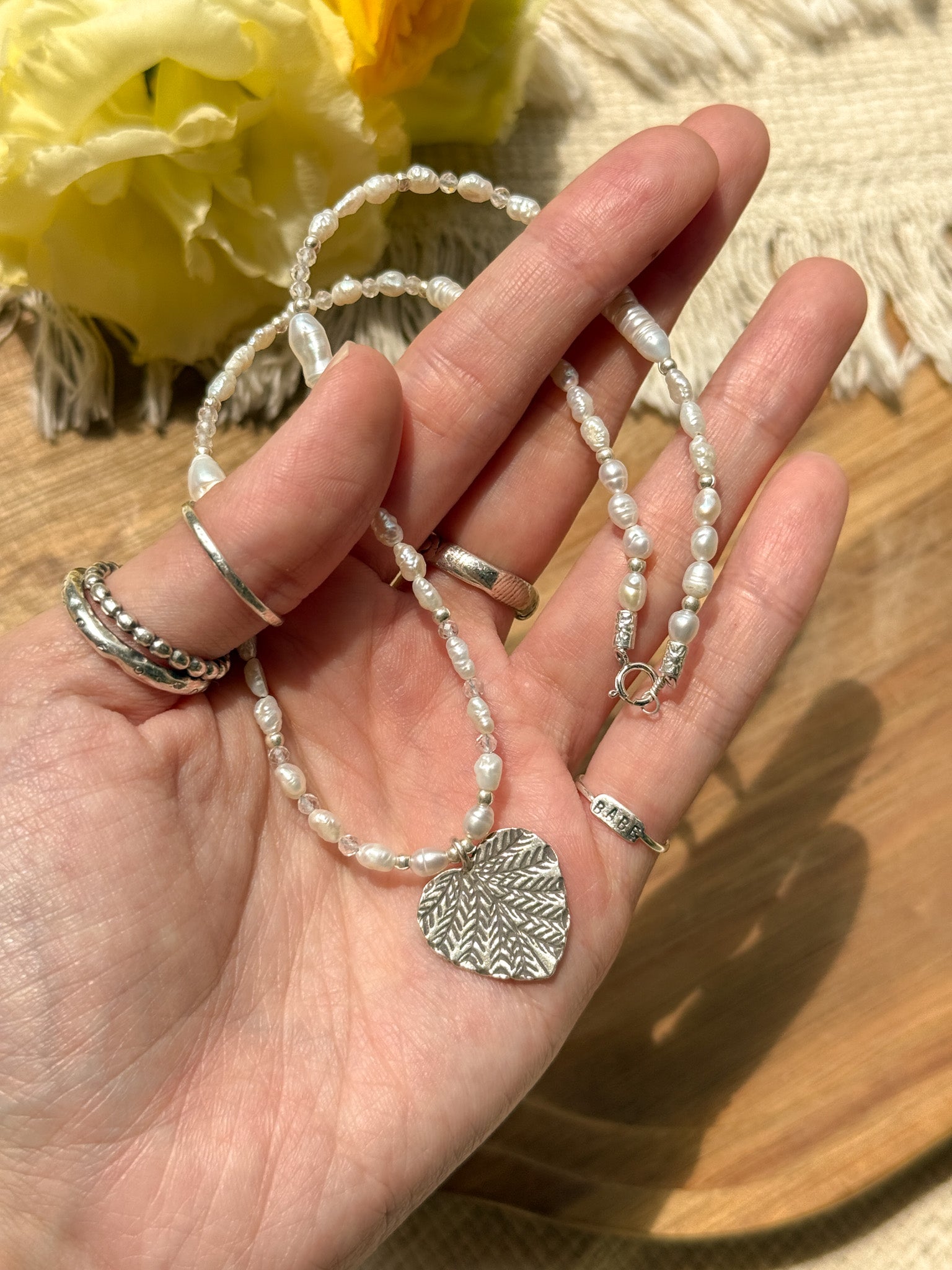 Necklace - Pearl, Clear quartz and Karen silver