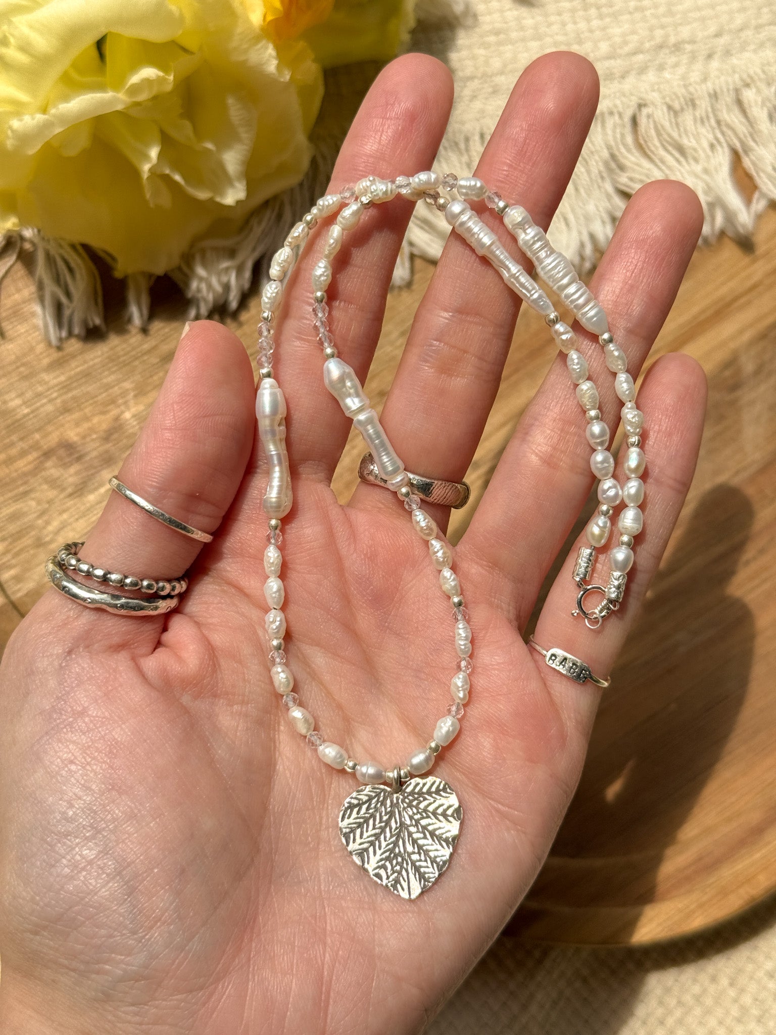 Necklace - Pearl, Clear quartz and Karen silver