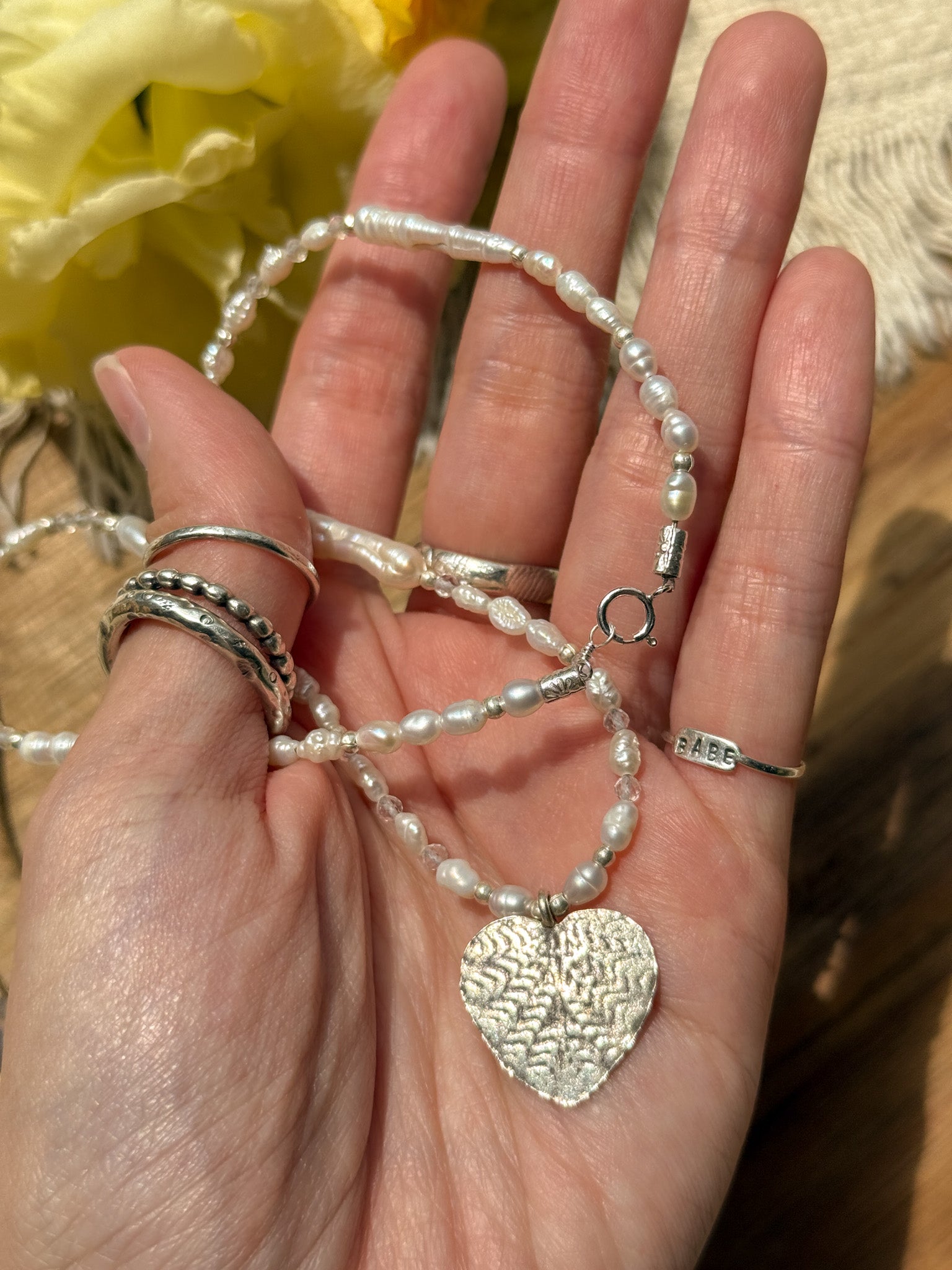 Necklace - Pearl, Clear quartz and Karen silver