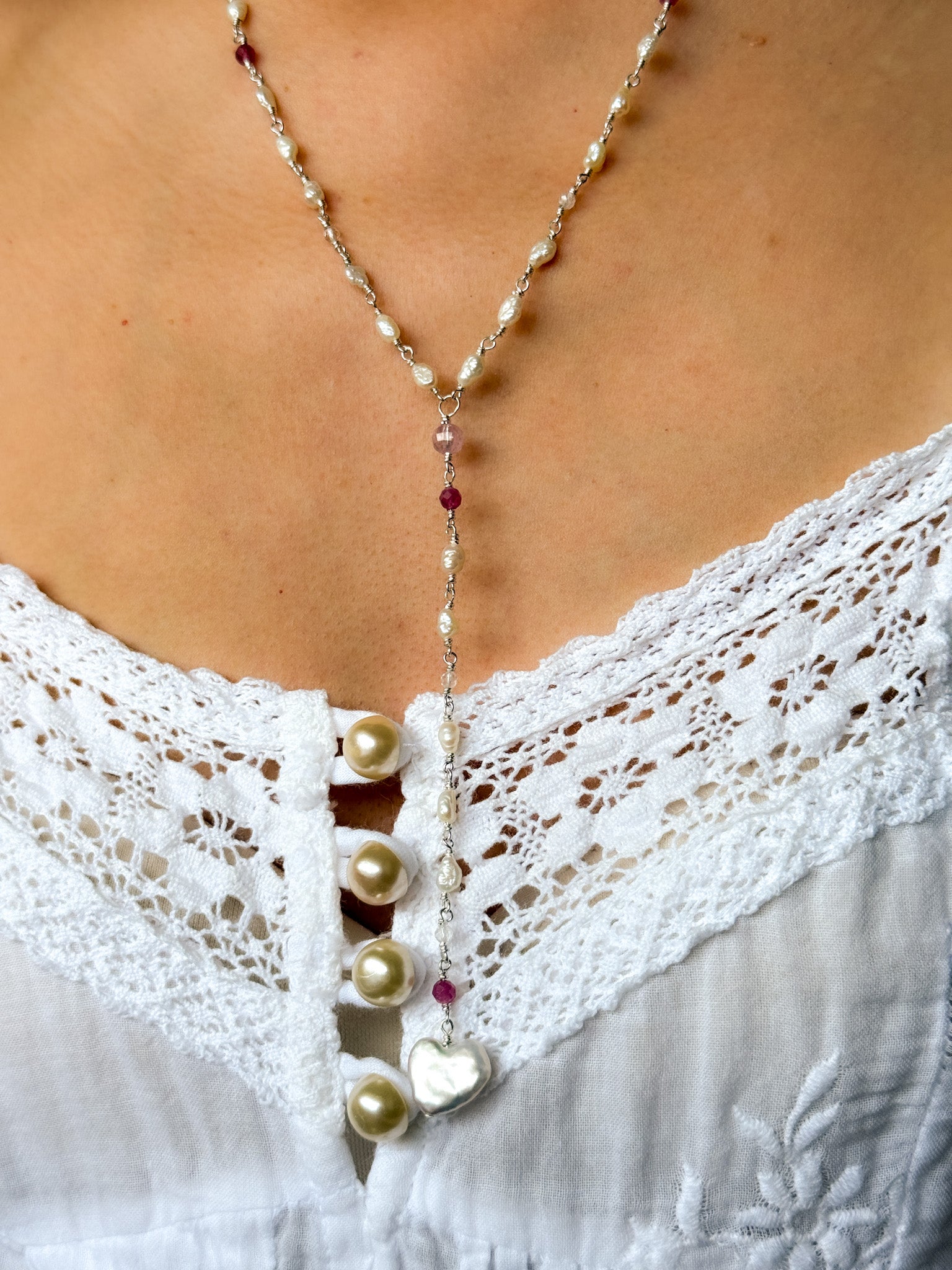 Necklace - Pearl, Clear quartz, Ametrine, Ruby and Silver925