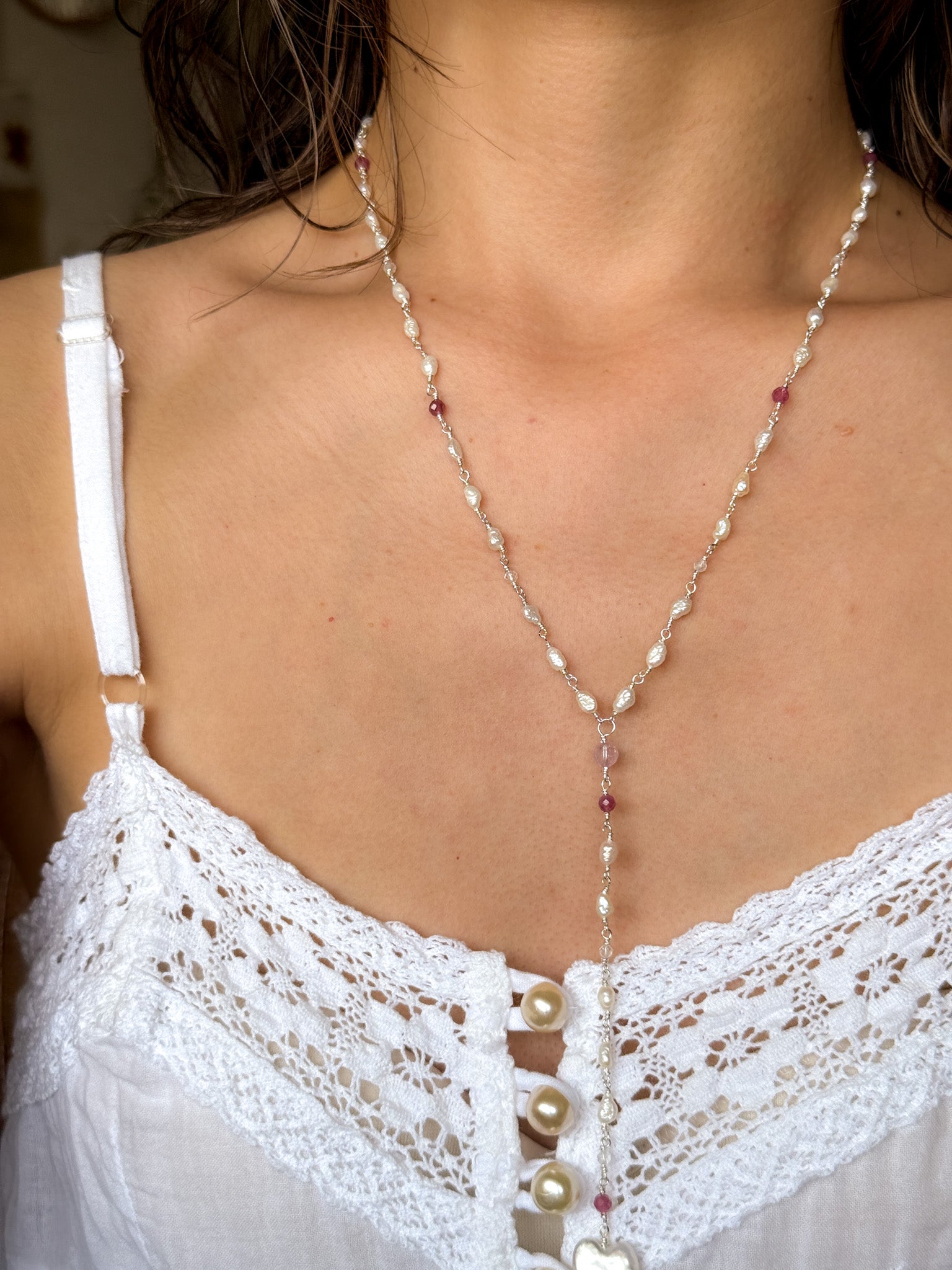 Necklace - Pearl, Clear quartz, Ametrine, Ruby and Silver925