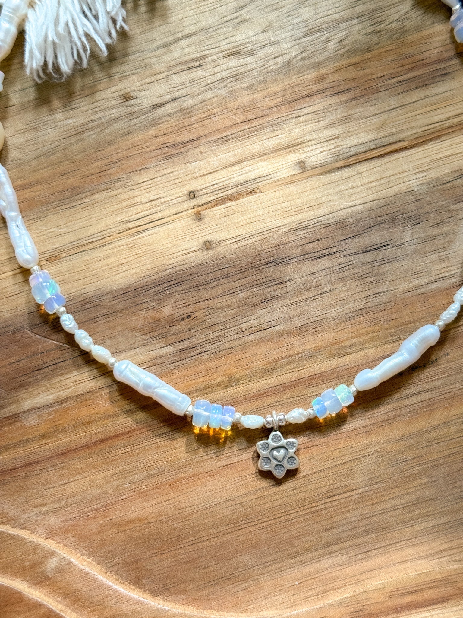 Necklace - Pearl, Opal and Karen silver