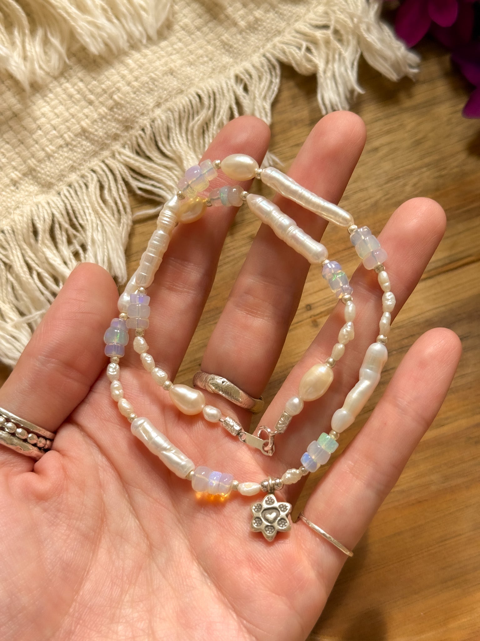 Necklace - Pearl, Opal and Karen silver