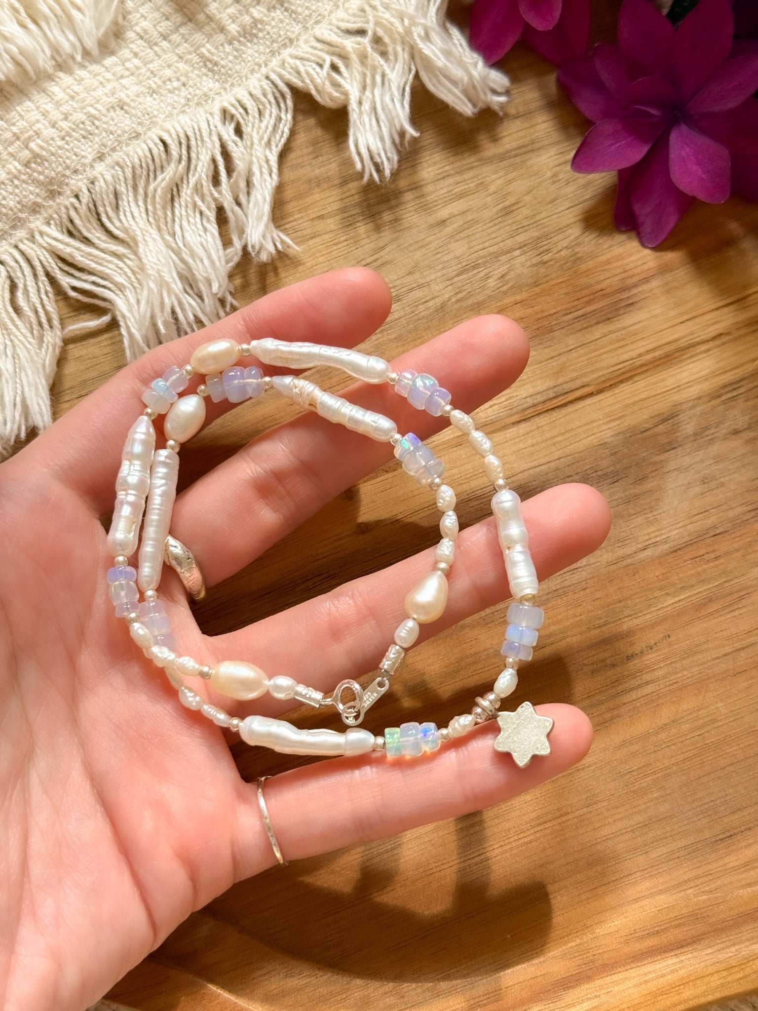 Necklace - Pearl, Opal and Karen silver