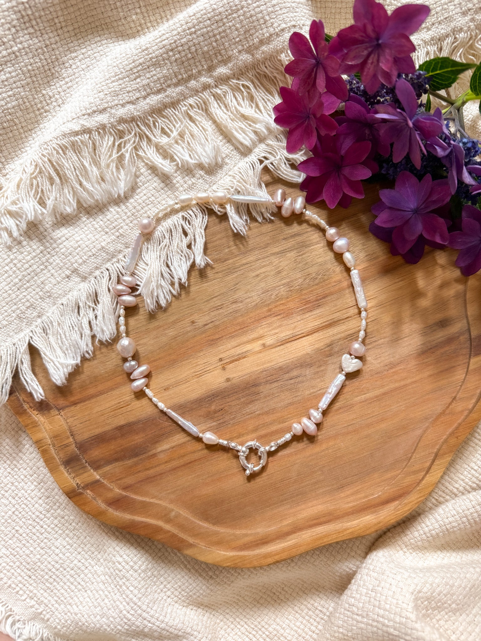 Necklace - Pearl and Karen silver /pink