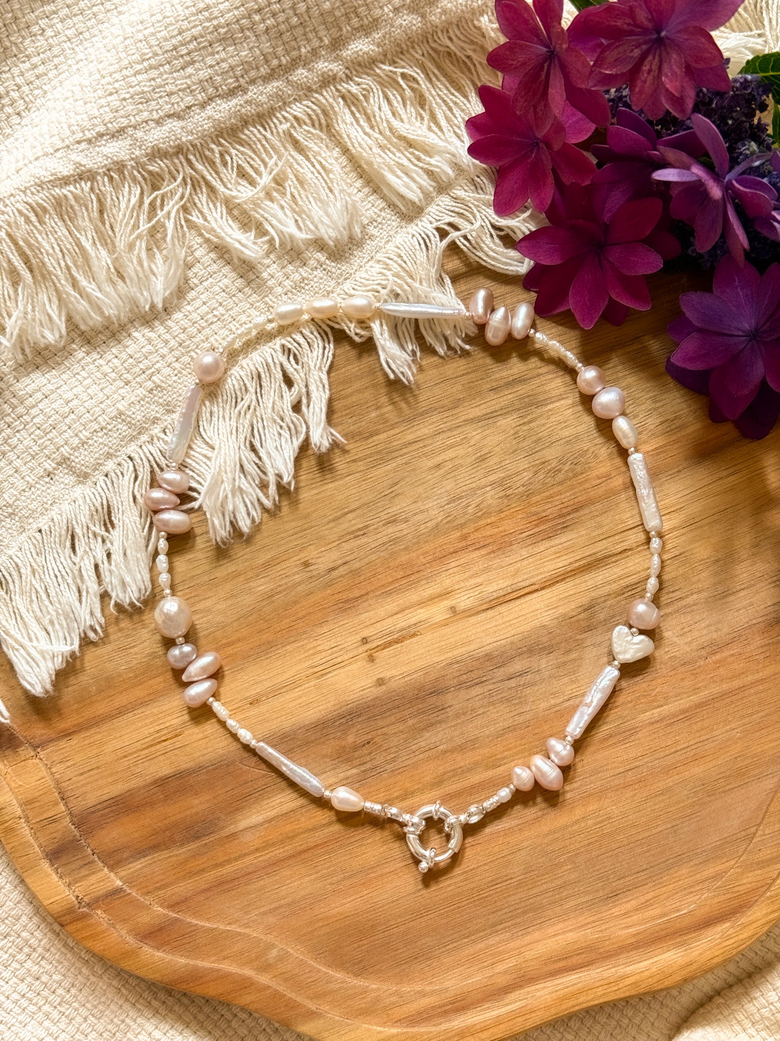 Necklace - Pearl and Karen silver /pink