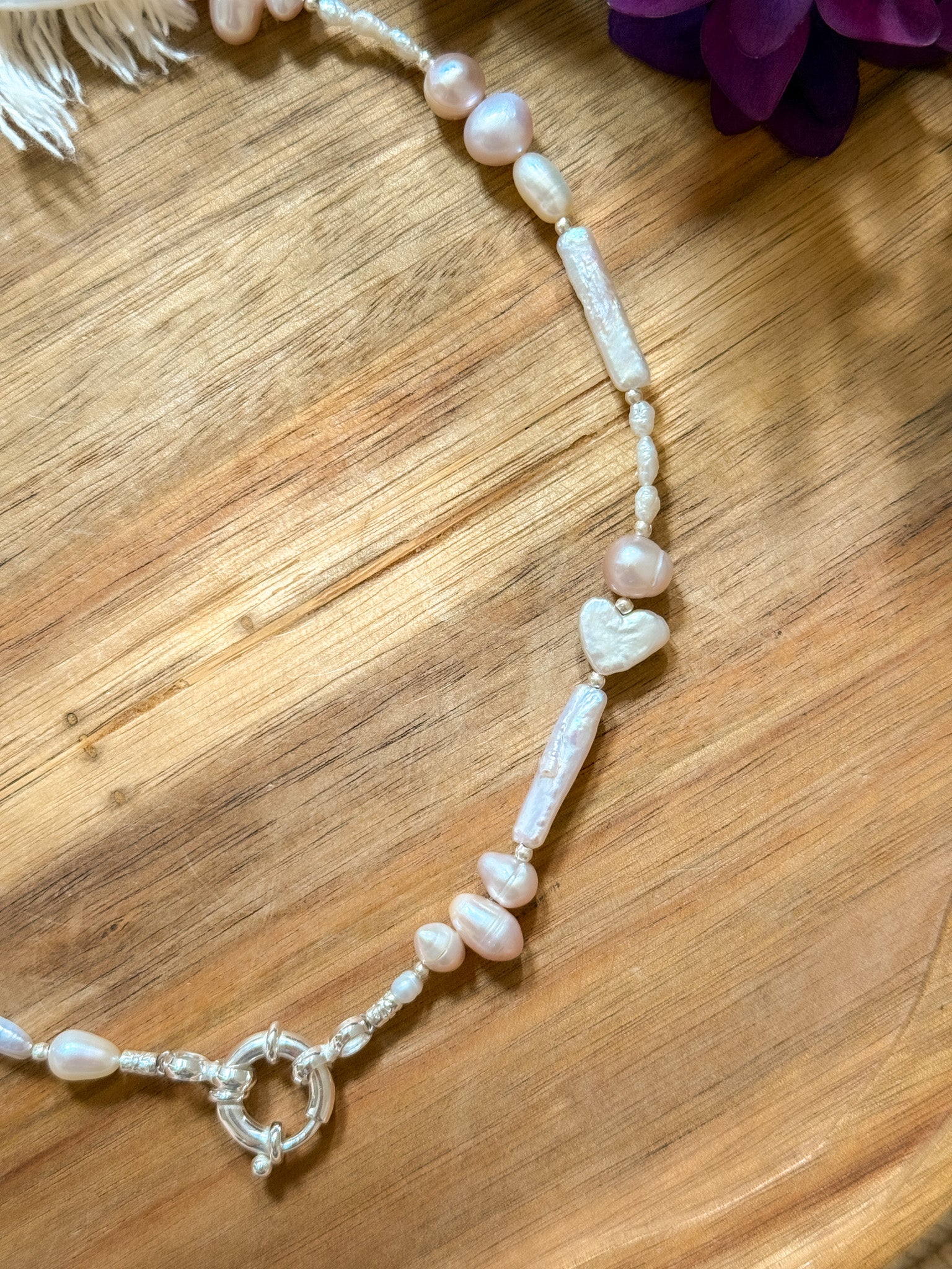 Necklace - Pearl and Karen silver /pink