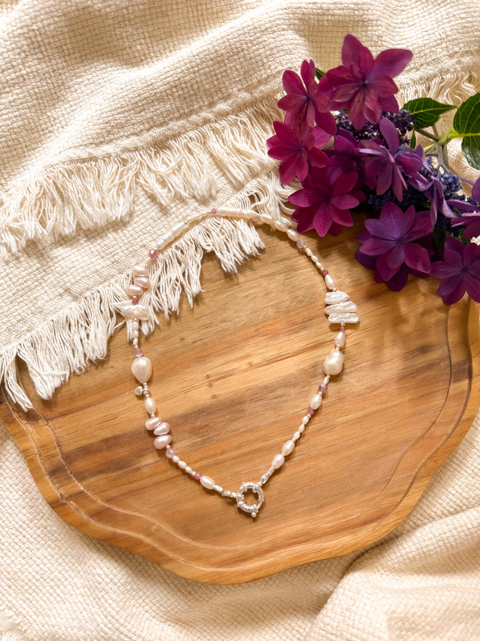 Necklace - Pearl, Clear quartz, Ametrine, Ruby and Karen Silver
