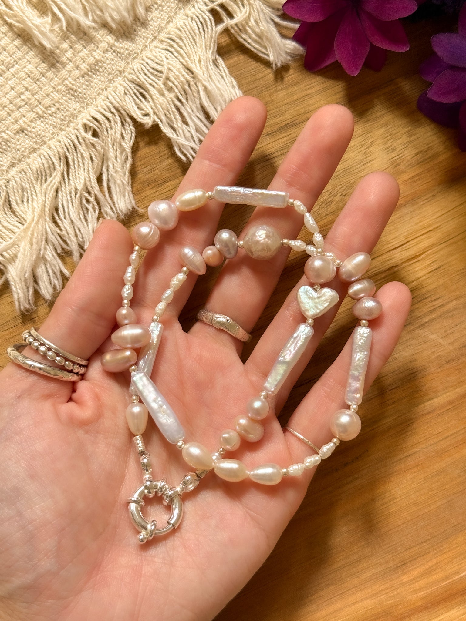 Necklace - Pearl and Karen silver /pink