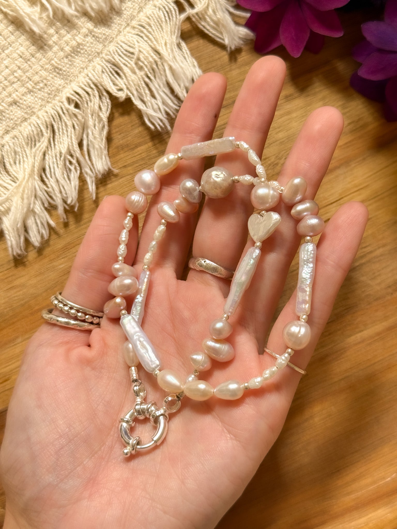 Necklace - Pearl and Karen silver /pink