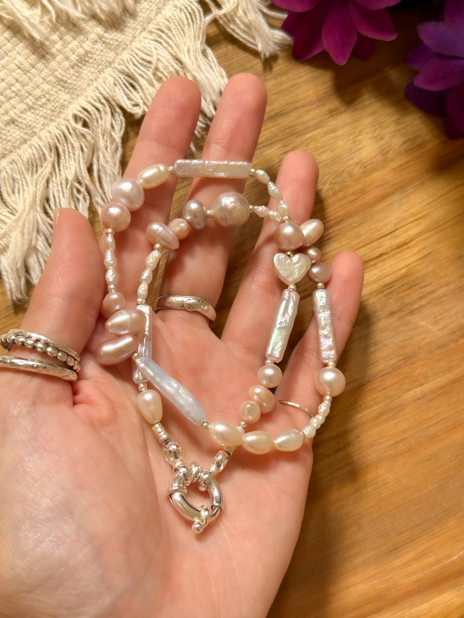 Necklace - Pearl and Karen silver /pink