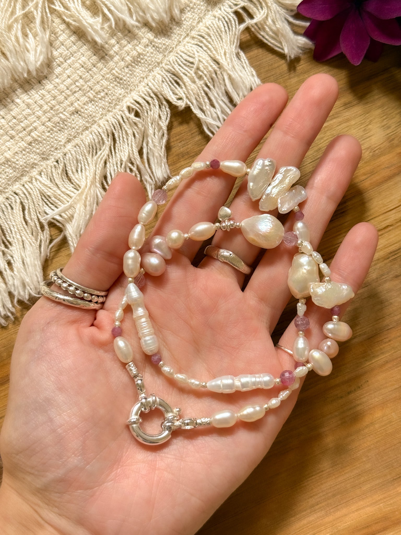 Necklace - Pearl, Clear quartz, Ametrine, Ruby and Karen Silver