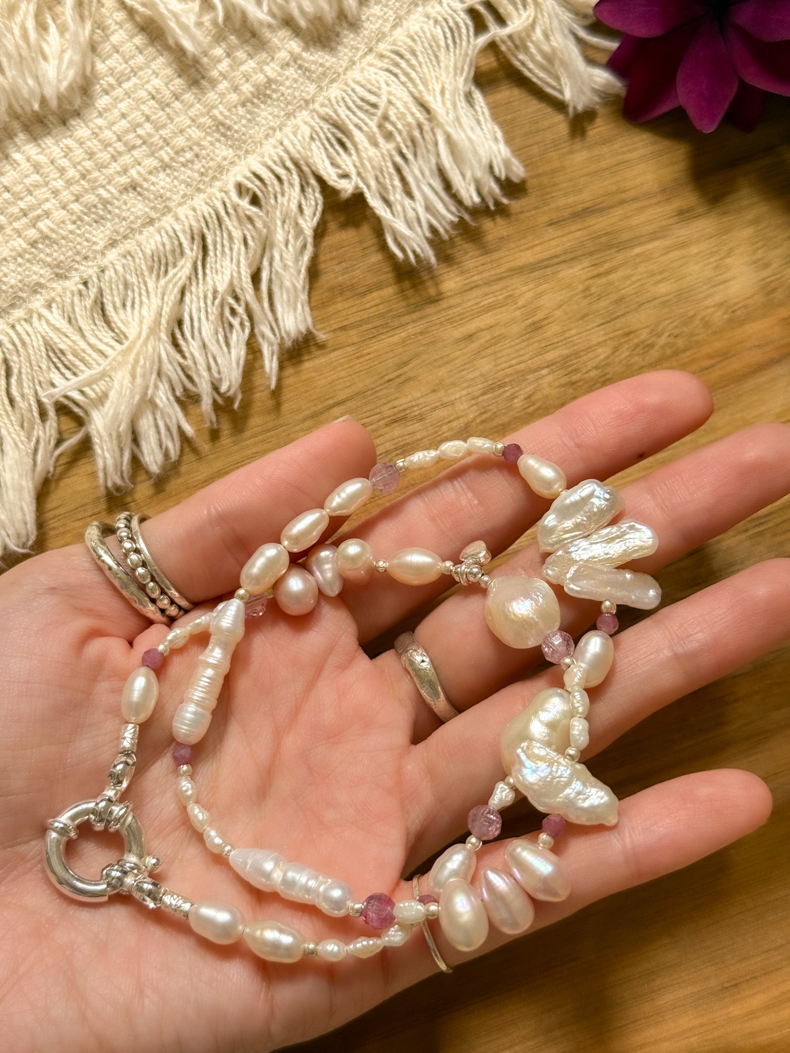 Necklace - Pearl, Clear quartz, Ametrine, Ruby and Karen Silver