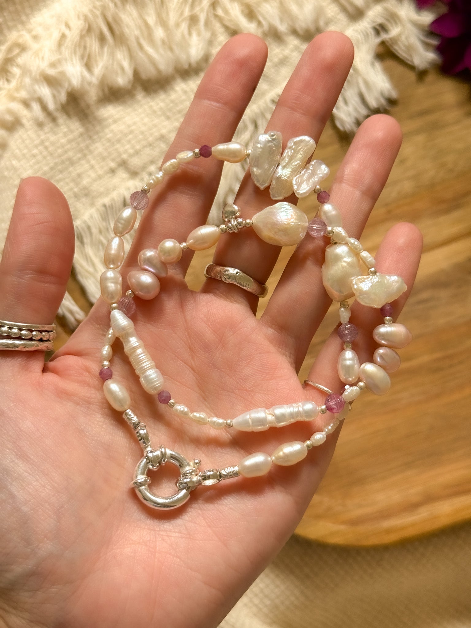Necklace - Pearl, Clear quartz, Ametrine, Ruby and Karen Silver