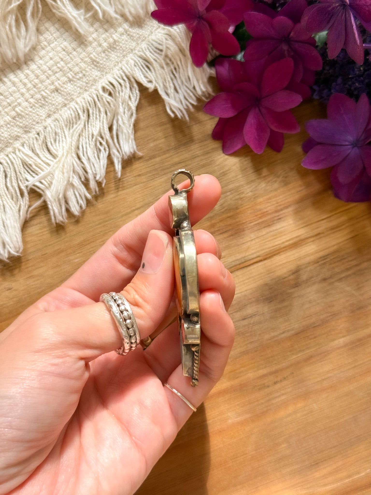 Turquoise and Amber Pendant Top 【Imported】