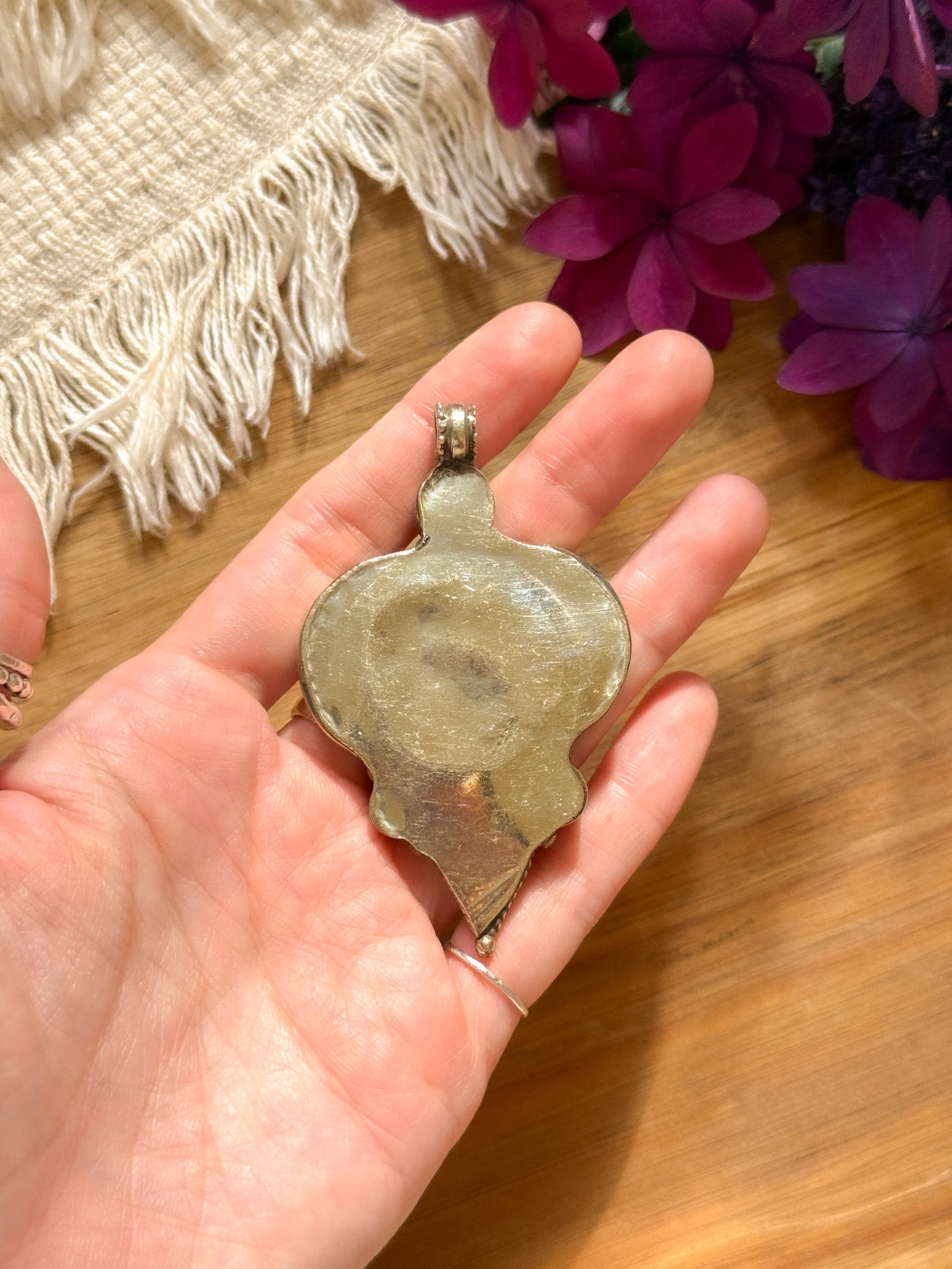 Turquoise and Amber Pendant Top 【Imported】