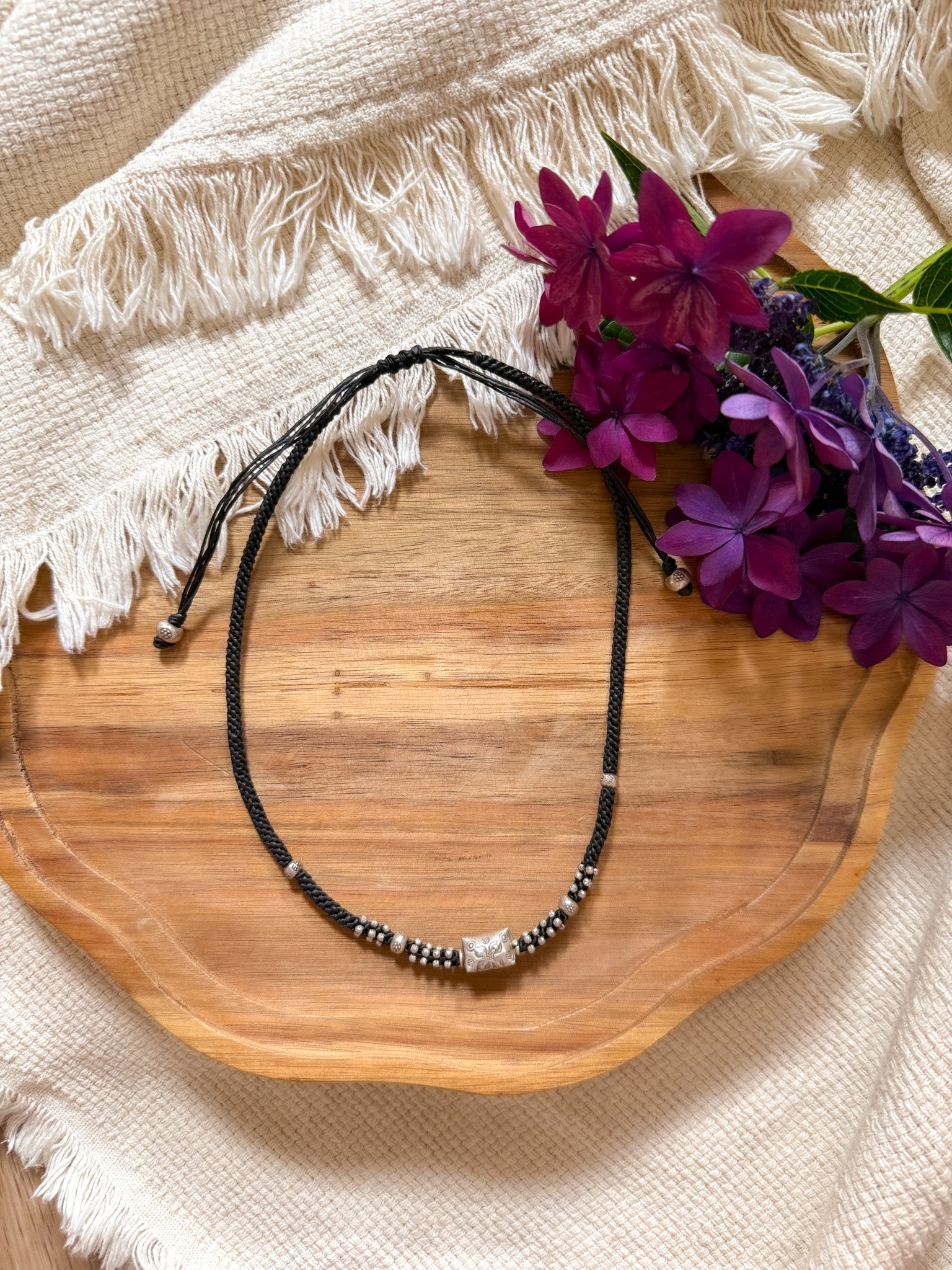 Karen Silver Macrame Necklace - Black 【Imported】