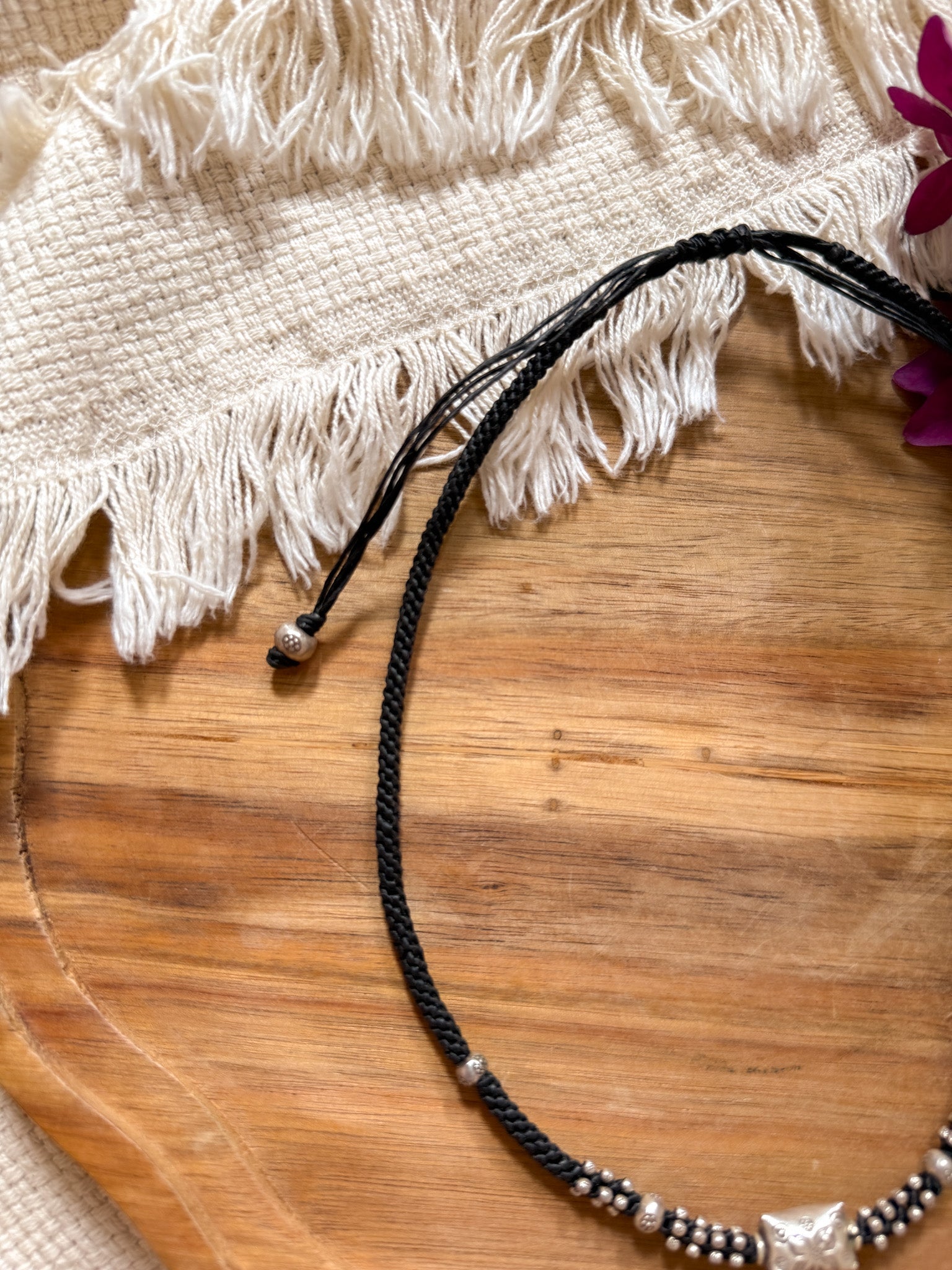 Karen Silver Macrame Necklace - Black 【Imported】