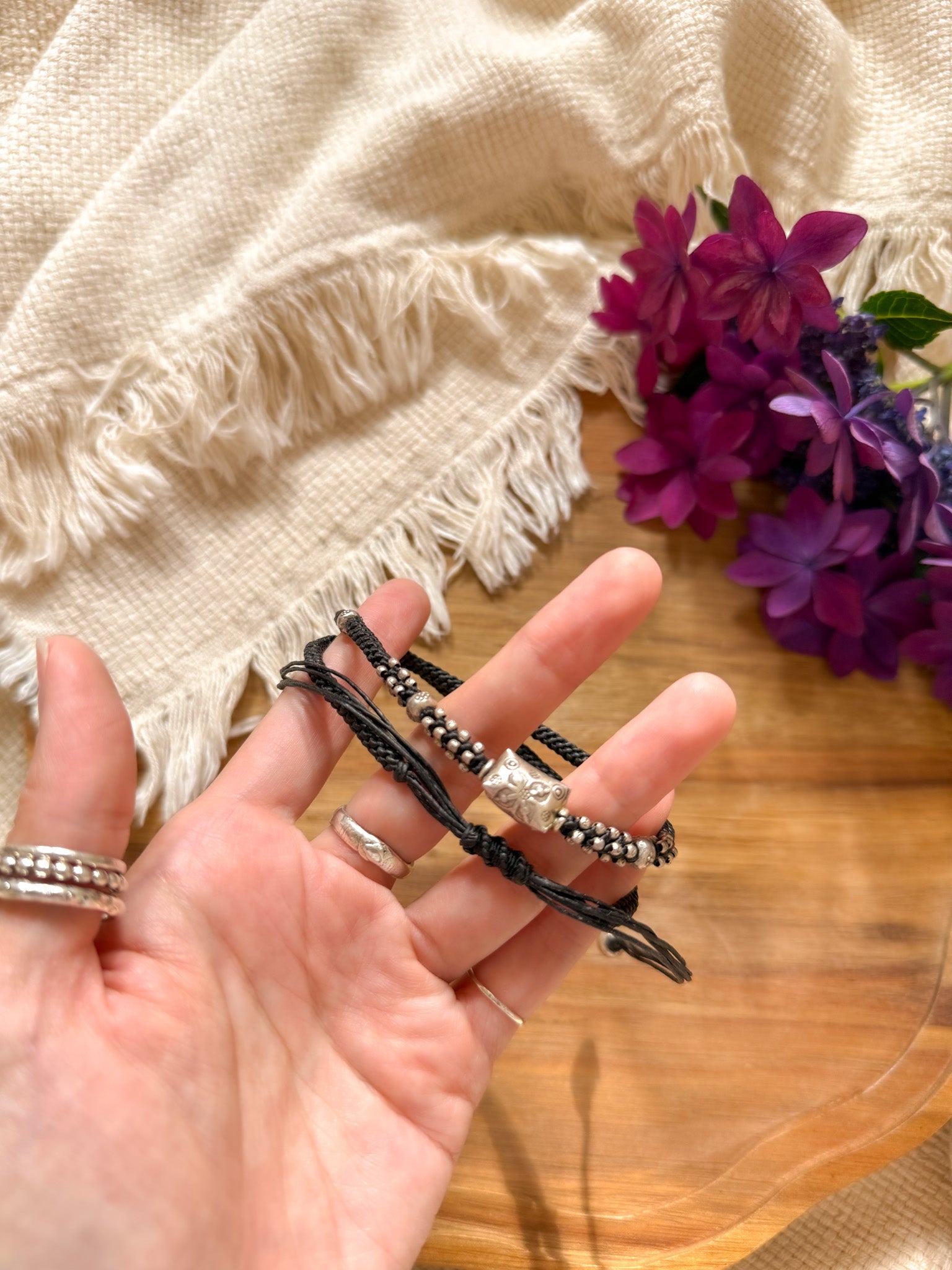 Karen Silver Macrame Necklace - Black 【Imported】