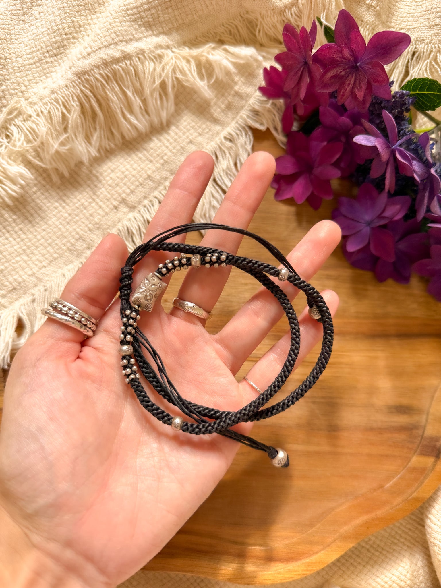 Karen Silver Macrame Necklace - Black 【Imported】