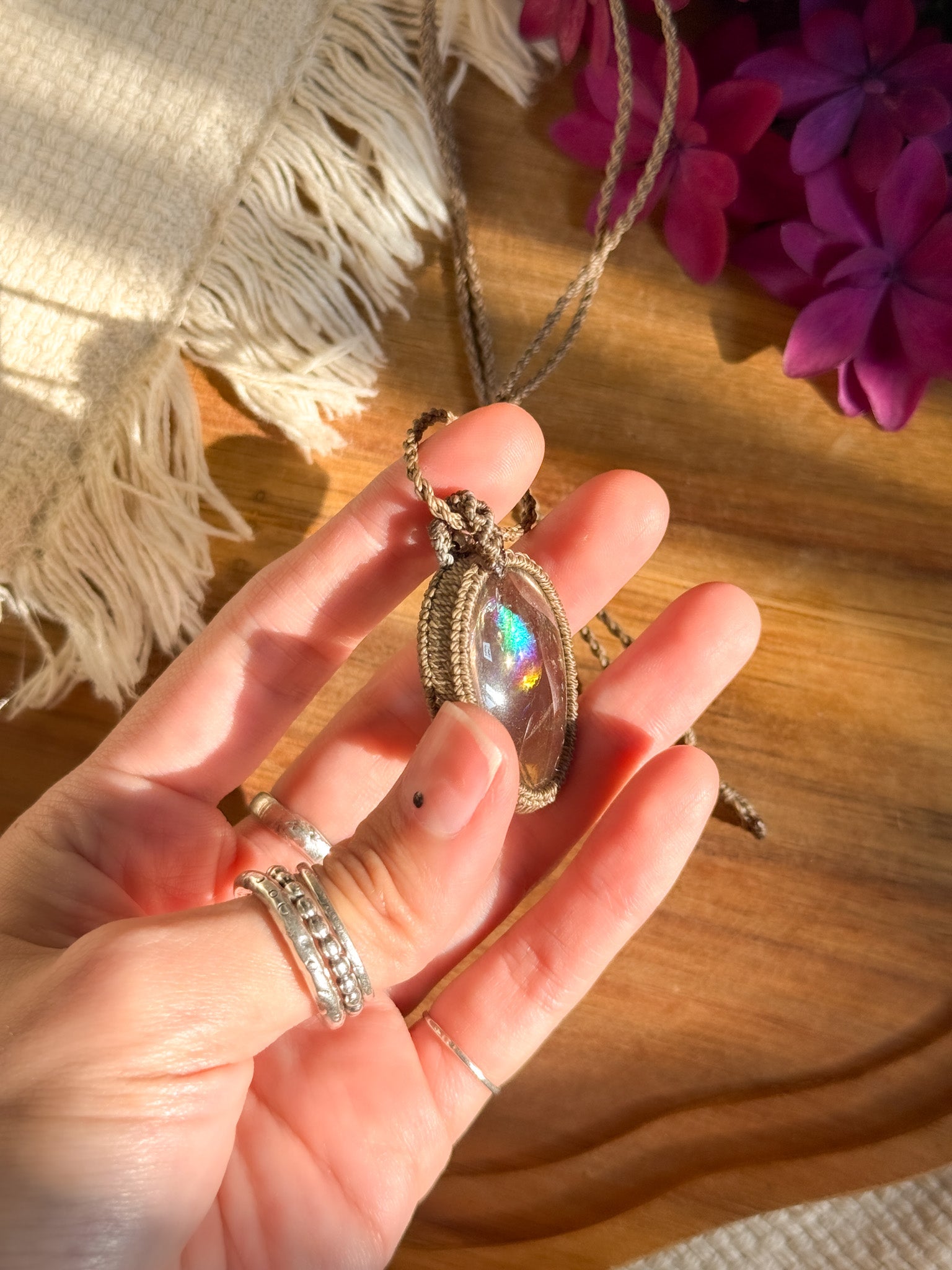 Macrame Necklace - Iris Quartz with Smoky Quartz 【Imported】