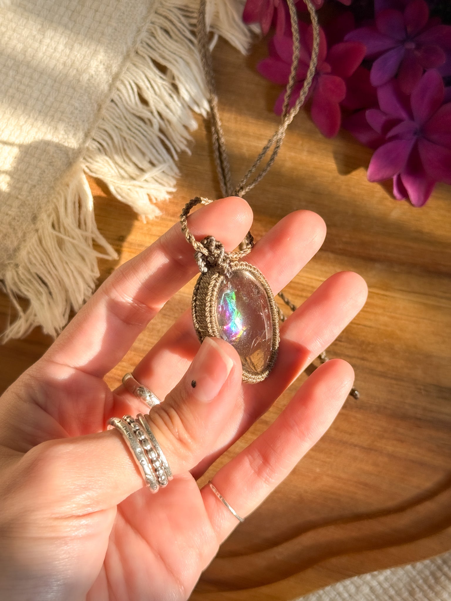 Macrame Necklace - Iris Quartz with Smoky Quartz 【Imported】