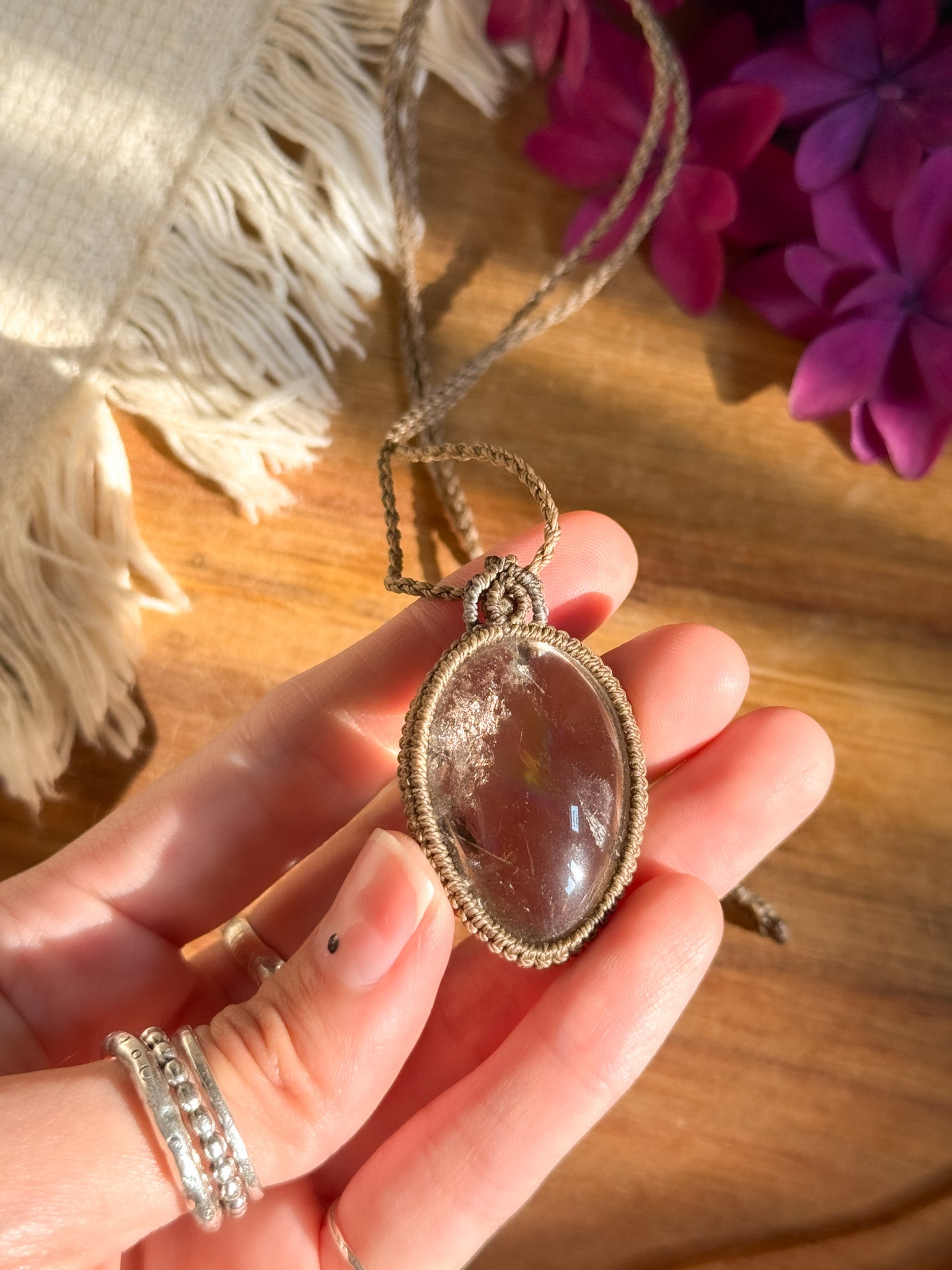 Macrame Necklace - Iris Quartz with Smoky Quartz 【Imported】