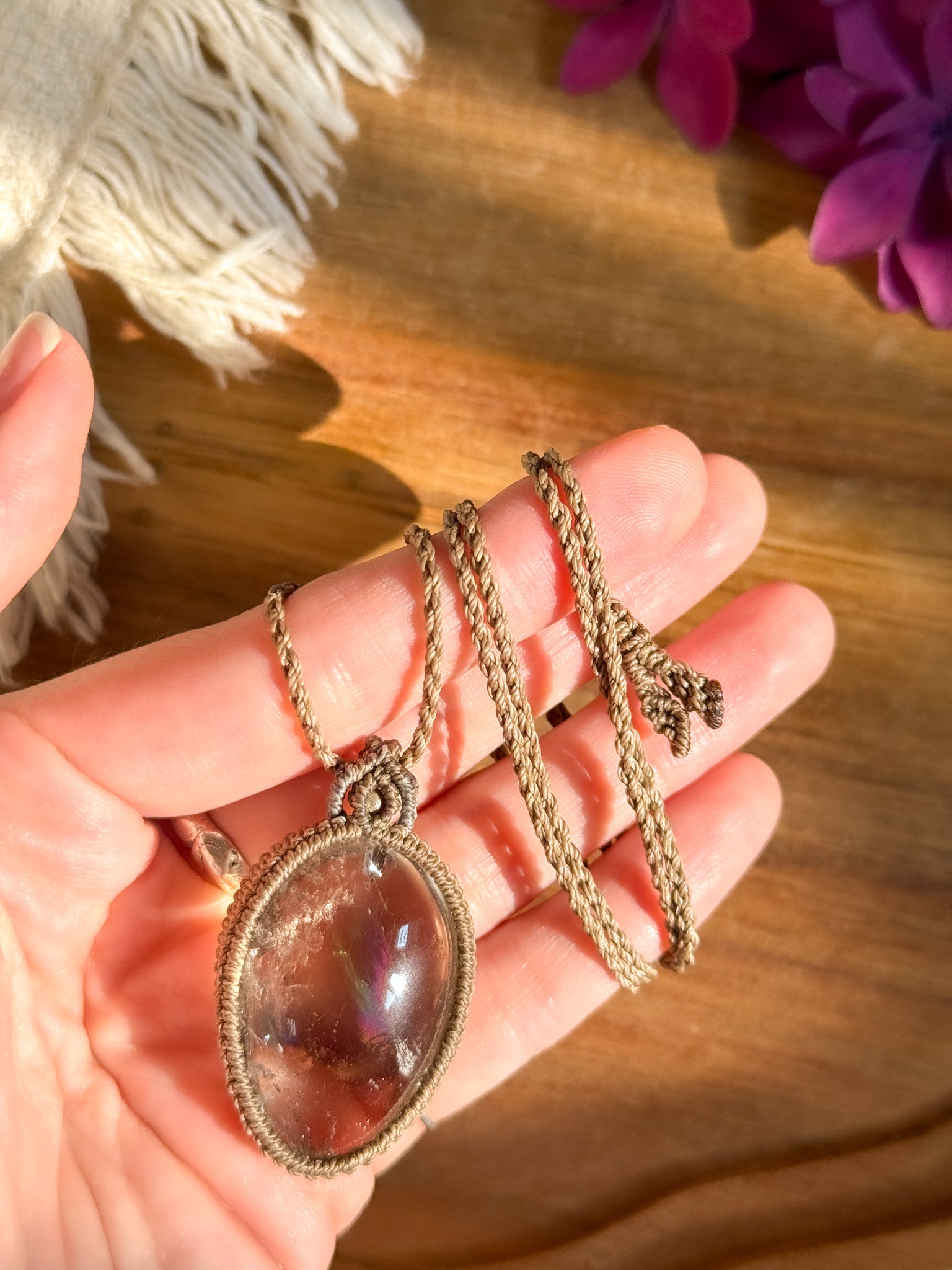 Macrame Necklace - Iris Quartz with Smoky Quartz 【Imported】