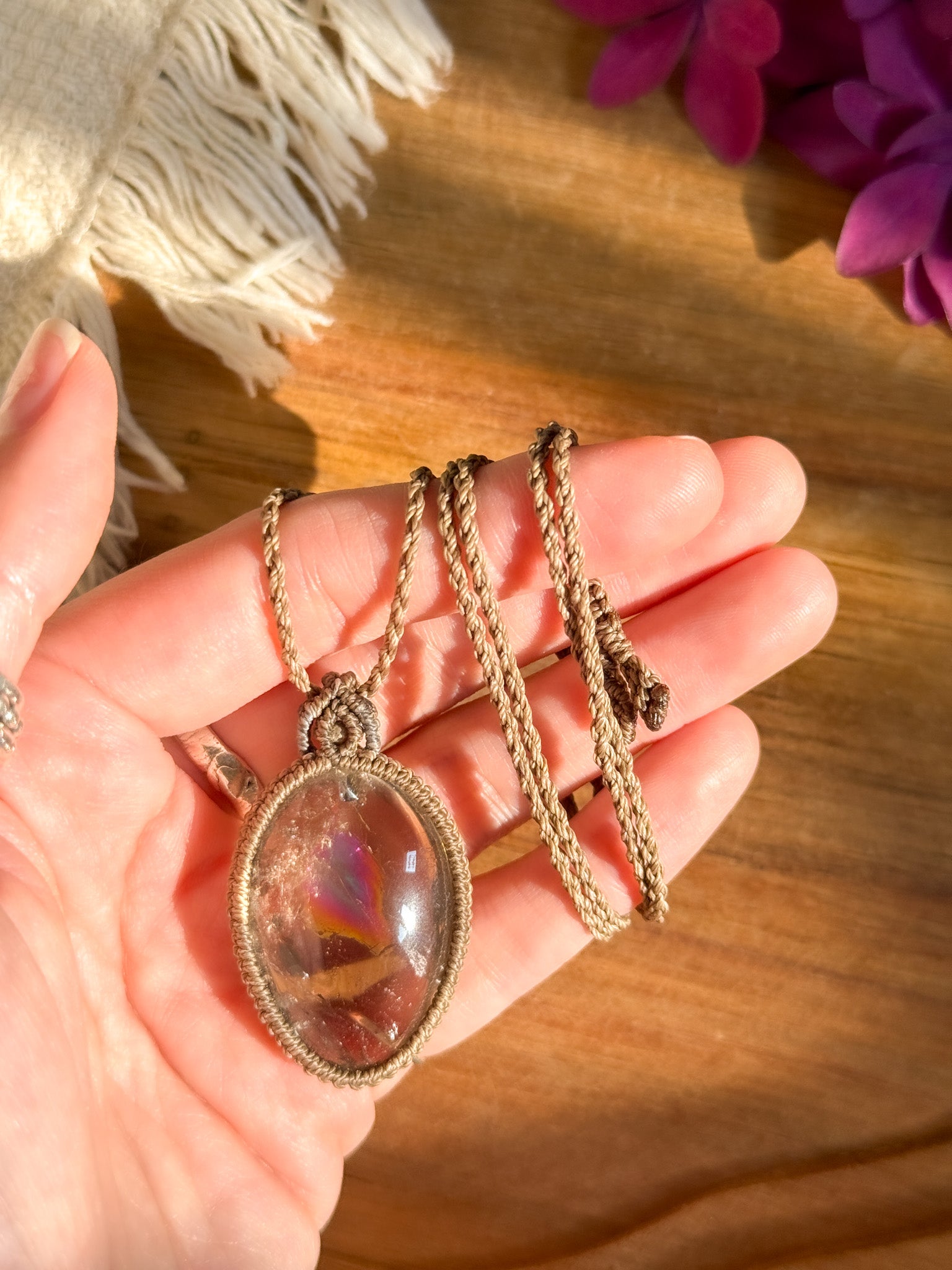 Macrame Necklace - Iris Quartz with Smoky Quartz 【Imported】