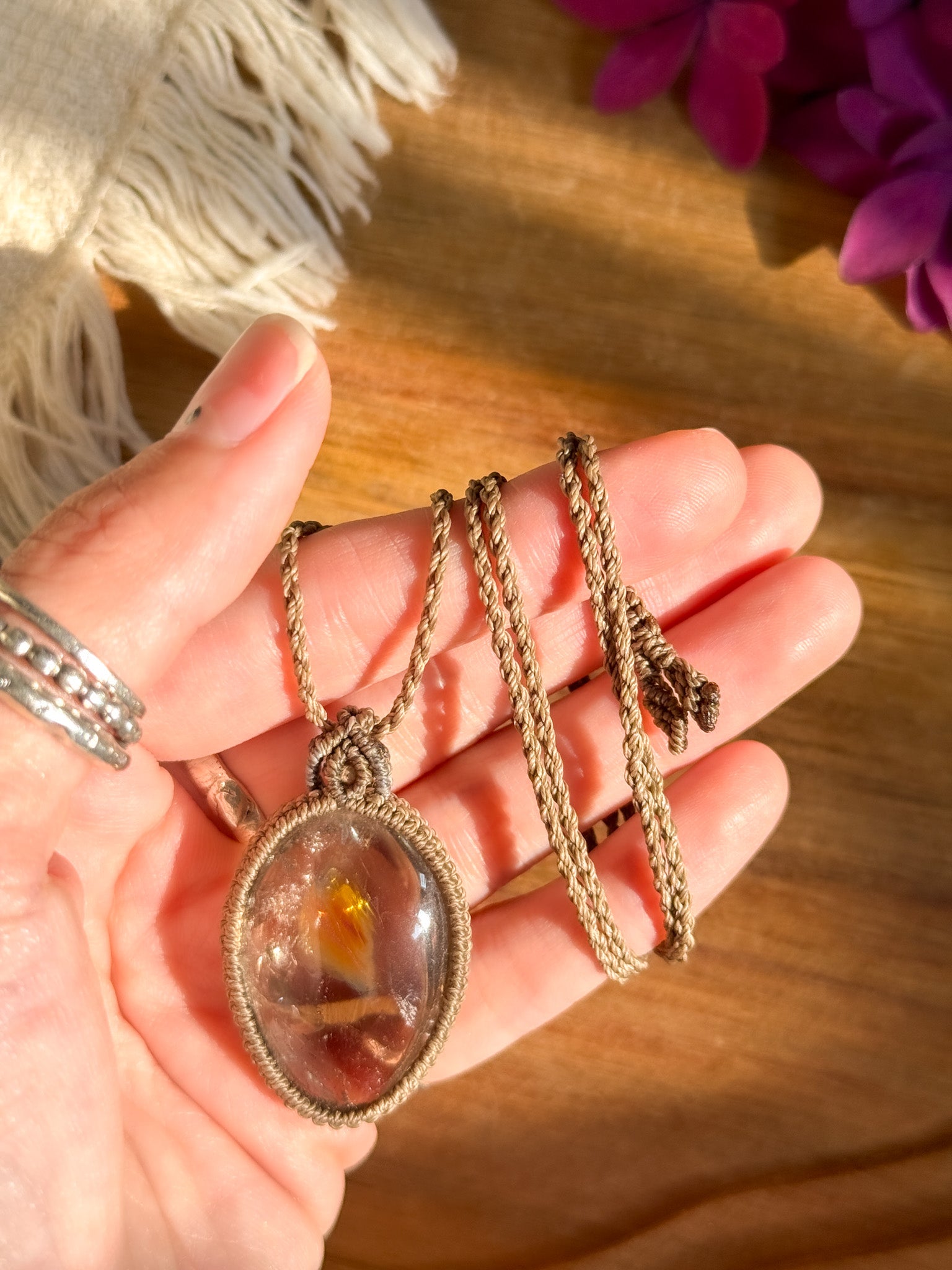Macrame Necklace - Iris Quartz with Smoky Quartz 【Imported