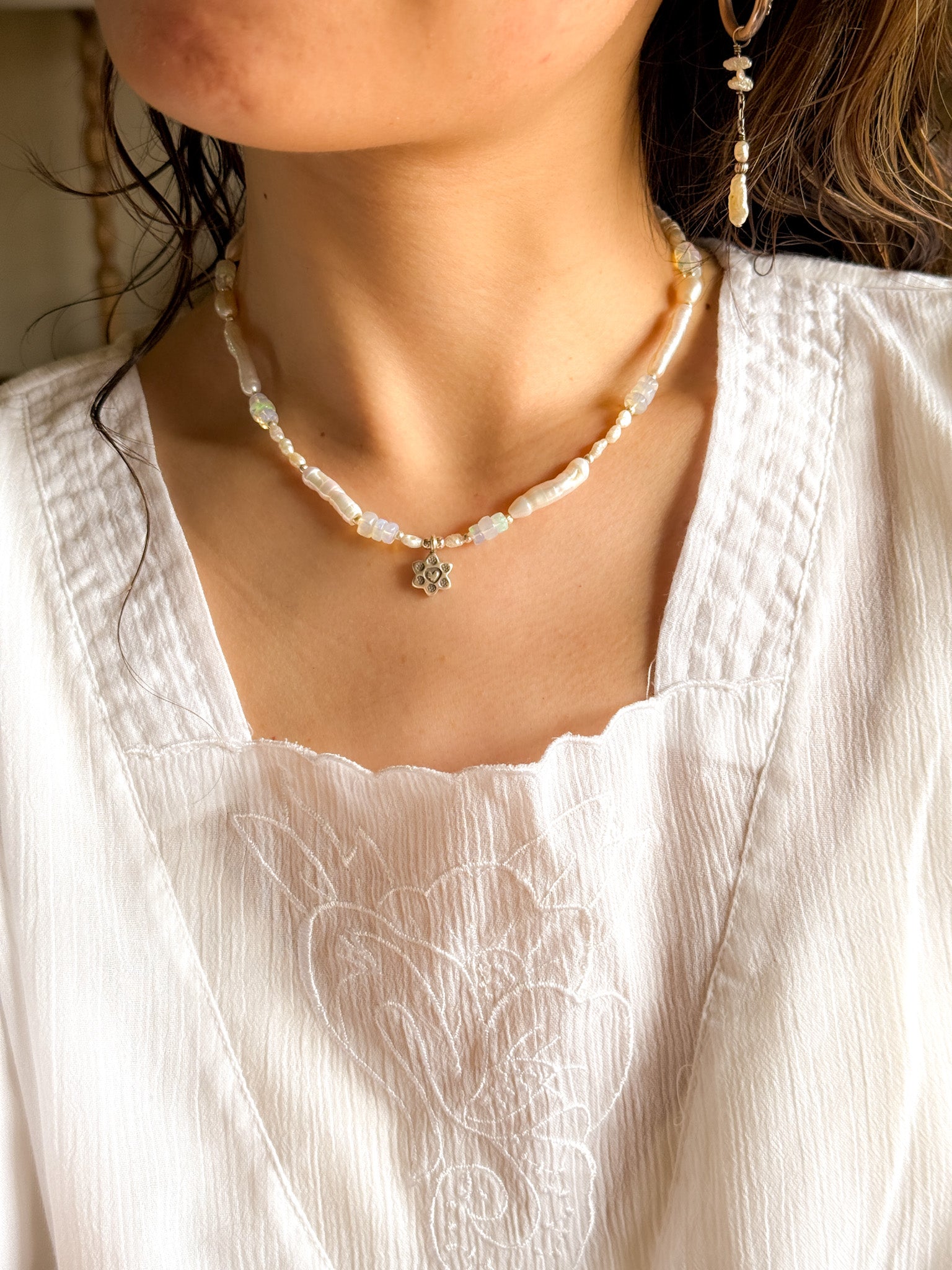 Necklace - Pearl, Opal and Karen silver